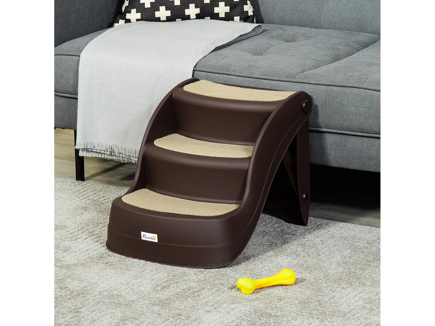 Scaletta per cani pieghevole con 3 gradini antiscivolo in pp marrone