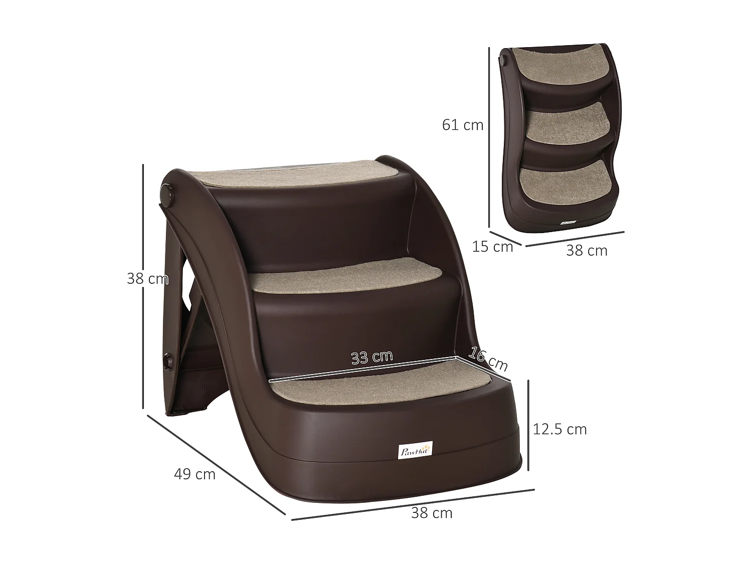 Scaletta per cani pieghevole con 3 gradini antiscivolo in pp marrone