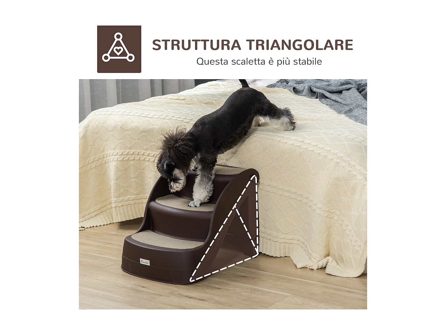 Scaletta per cani pieghevole con 3 gradini antiscivolo in pp marrone