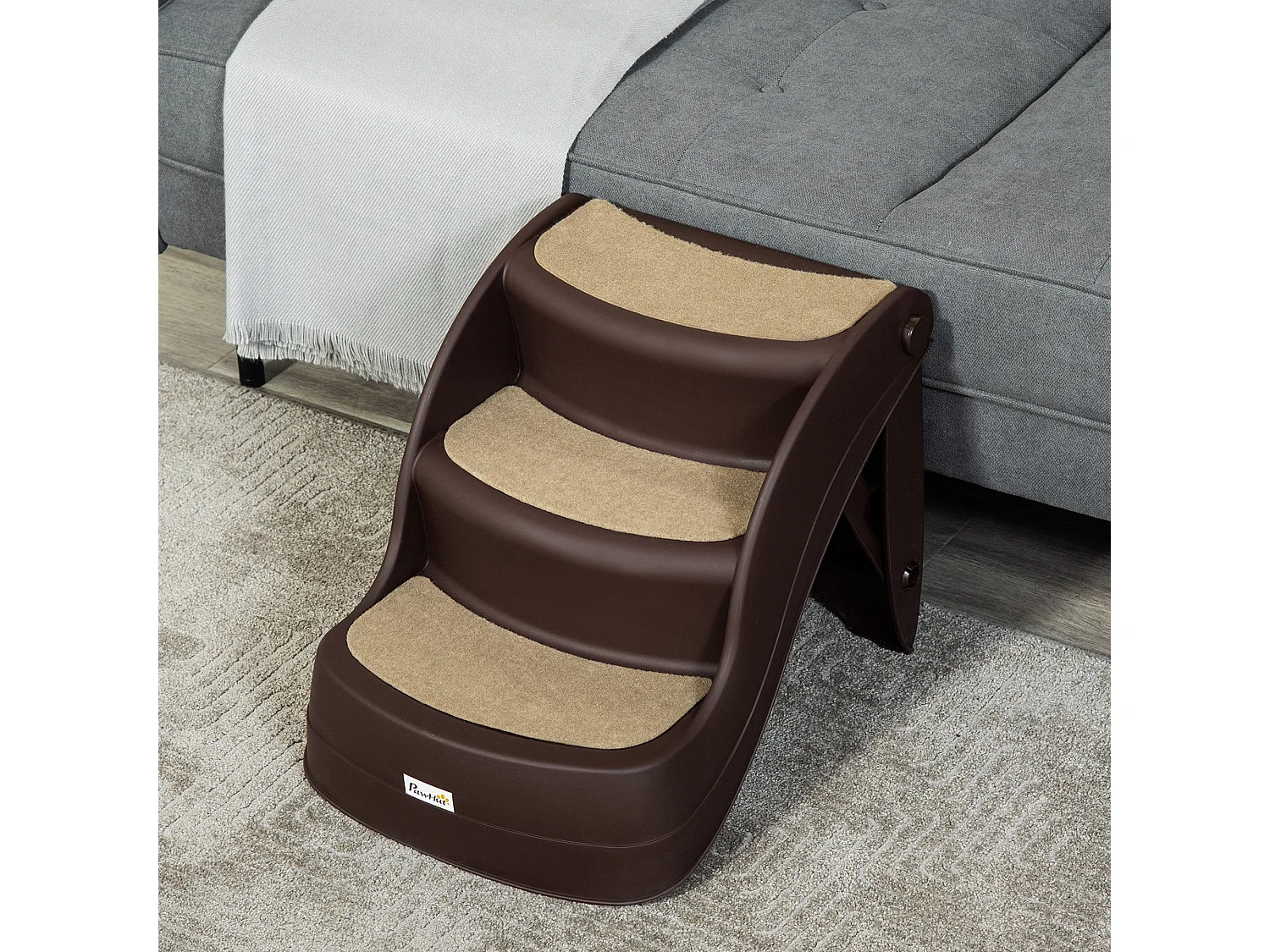 Scaletta per cani pieghevole con 3 gradini antiscivolo in pp marrone