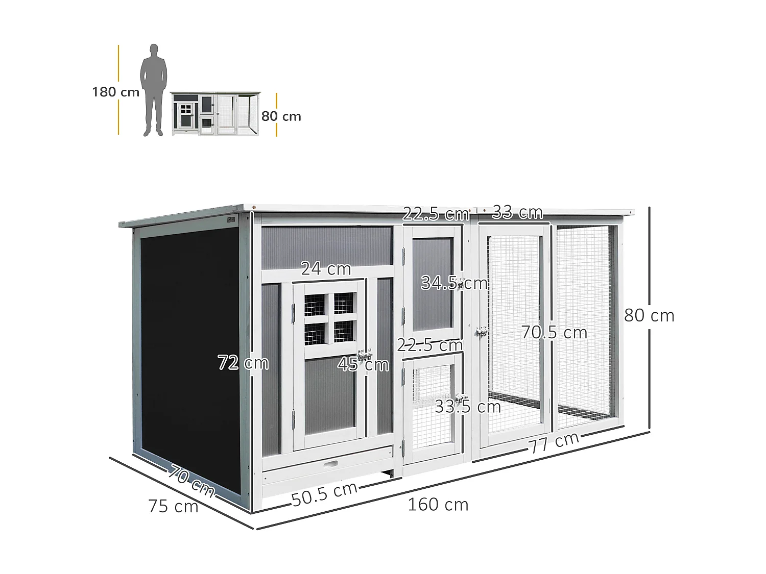 Pollaio per galline tetto impermeabile corsa da esterno legno