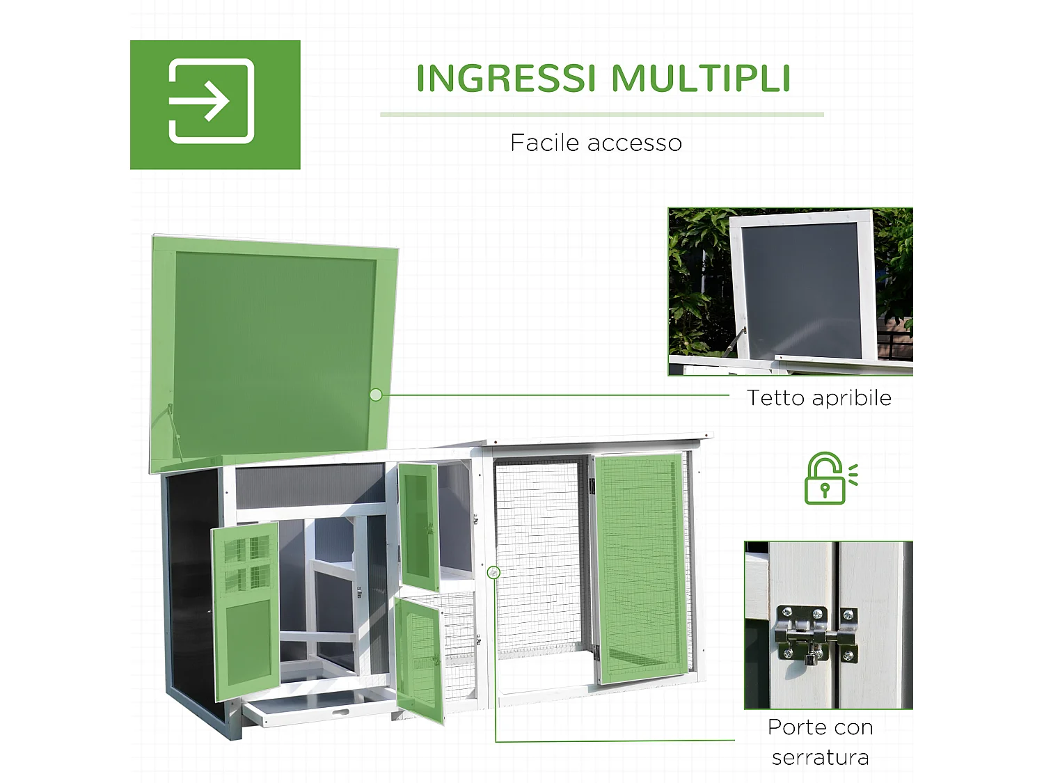 Pollaio per galline tetto impermeabile corsa da esterno legno