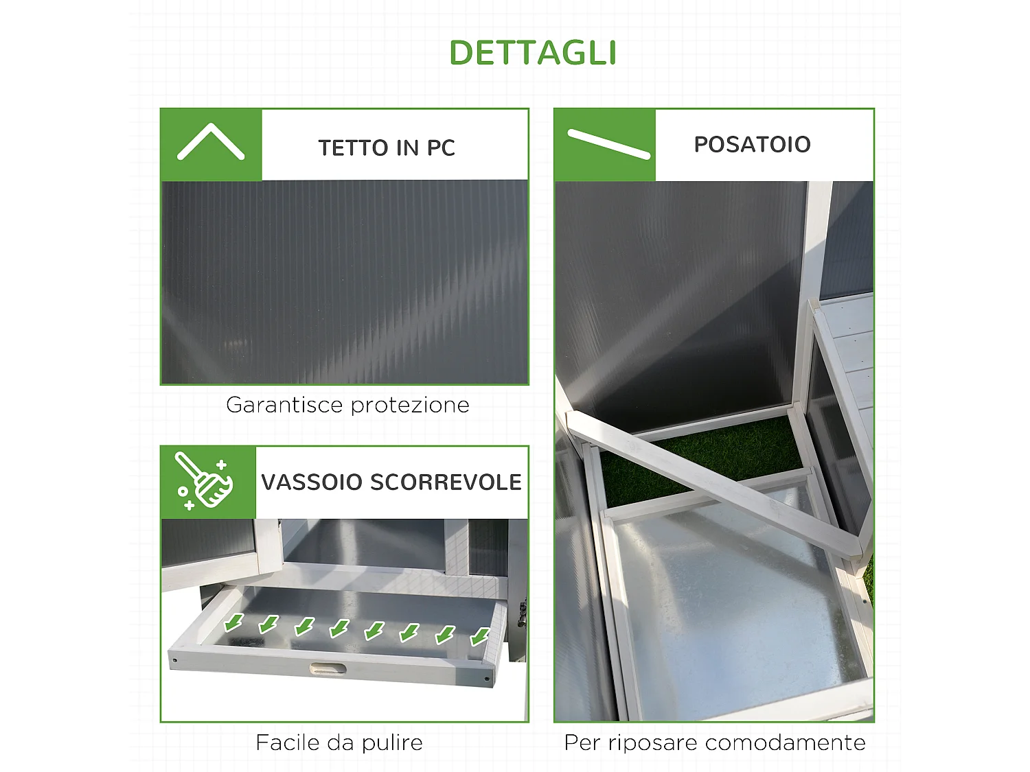 Pollaio per galline tetto impermeabile corsa da esterno legno