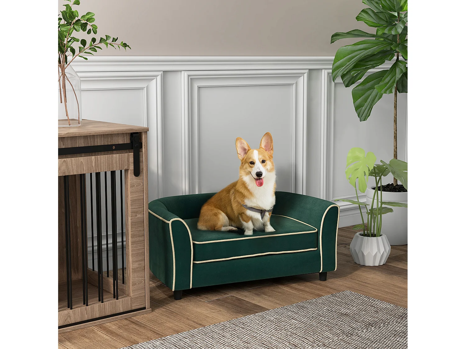 Divano per cani con cuscino incluso 79x56x35 cm verde scuro