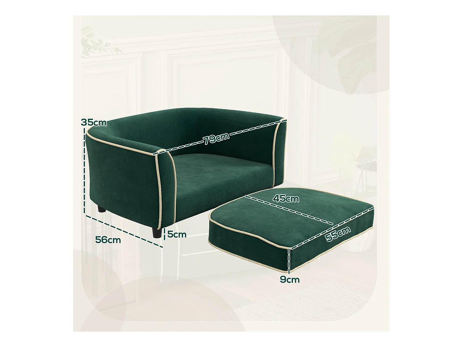 Divano per cani con cuscino incluso 79x56x35 cm verde scuro