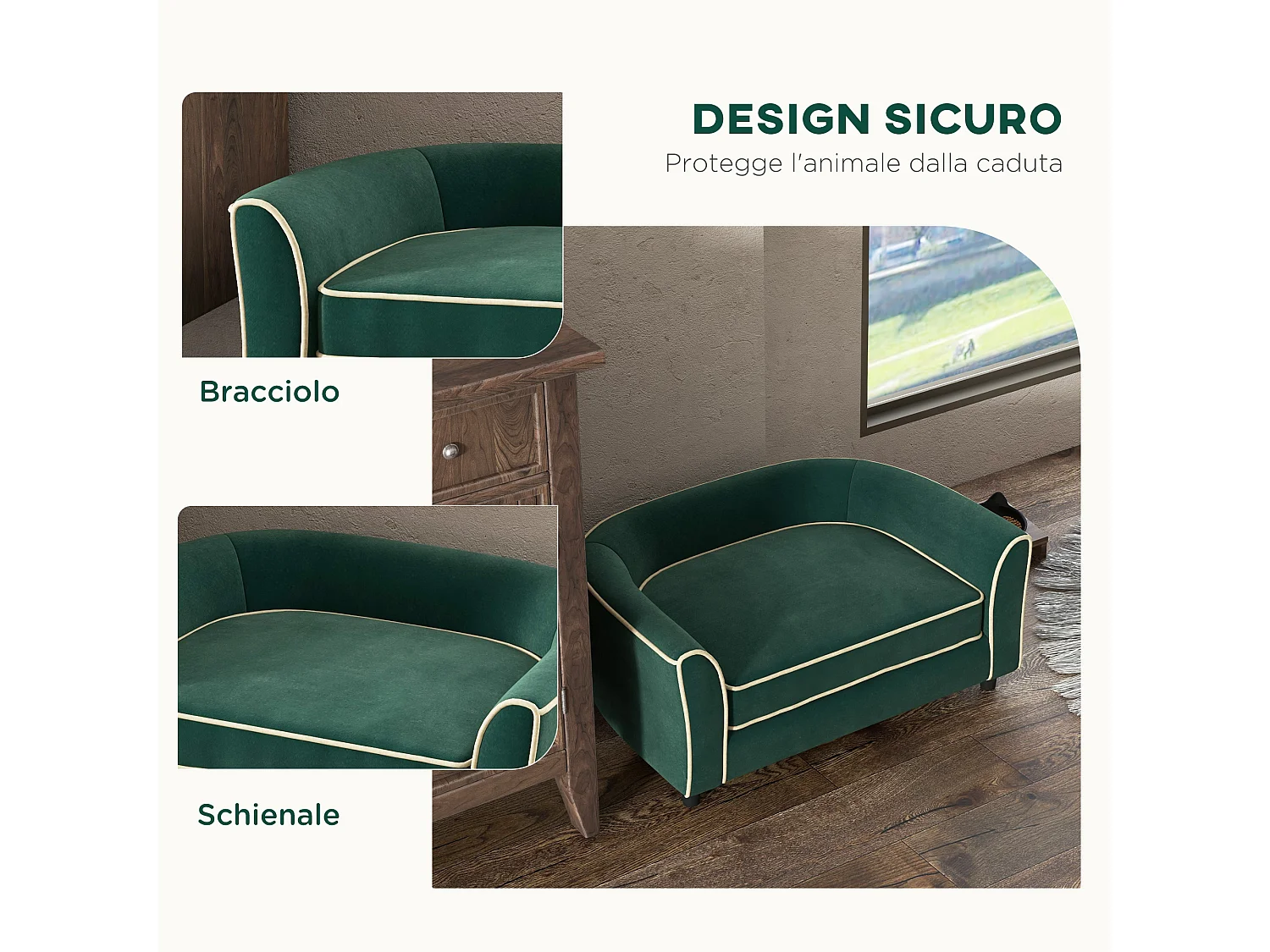 Divano per cani con cuscino incluso 79x56x35 cm verde scuro