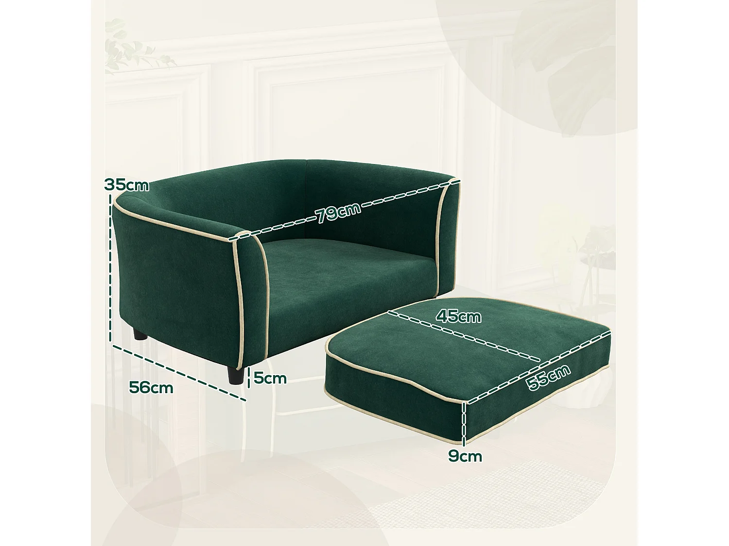 Divano per cani con cuscino incluso 79x56x35 cm verde scuro