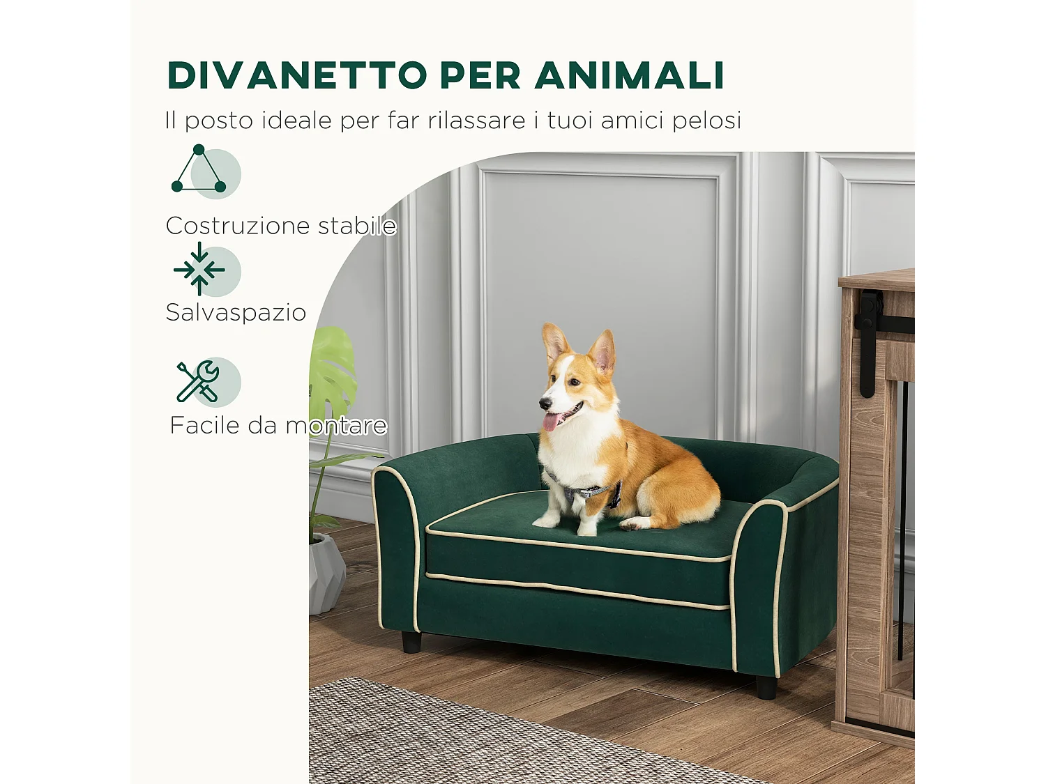 Divano per cani con cuscino incluso 79x56x35 cm verde scuro