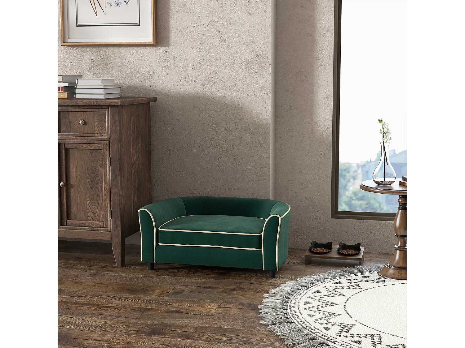 Divano per cani con cuscino incluso 79x56x35 cm verde scuro