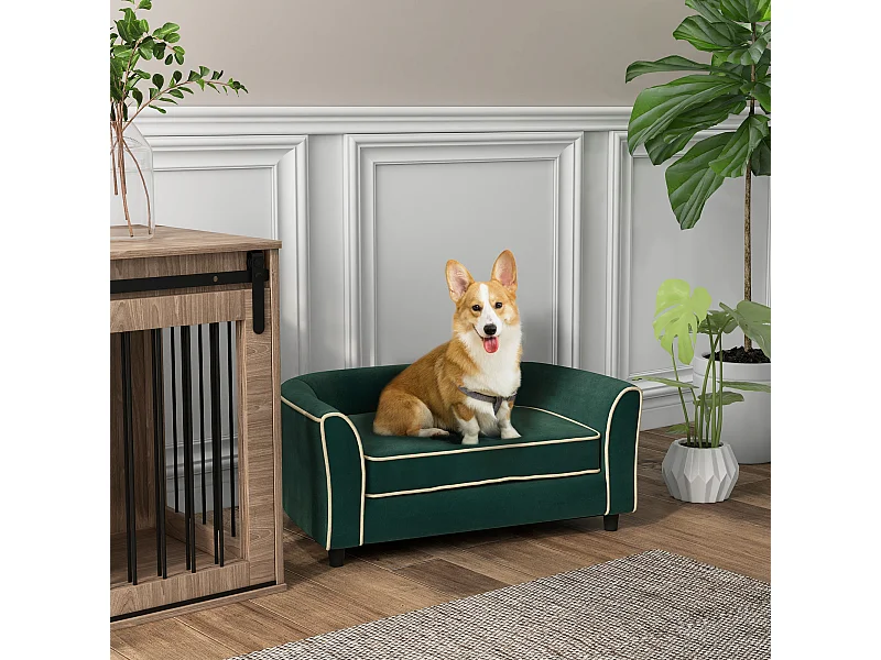 Divano per cani con cuscino incluso 79x56x35 cm verde scuro