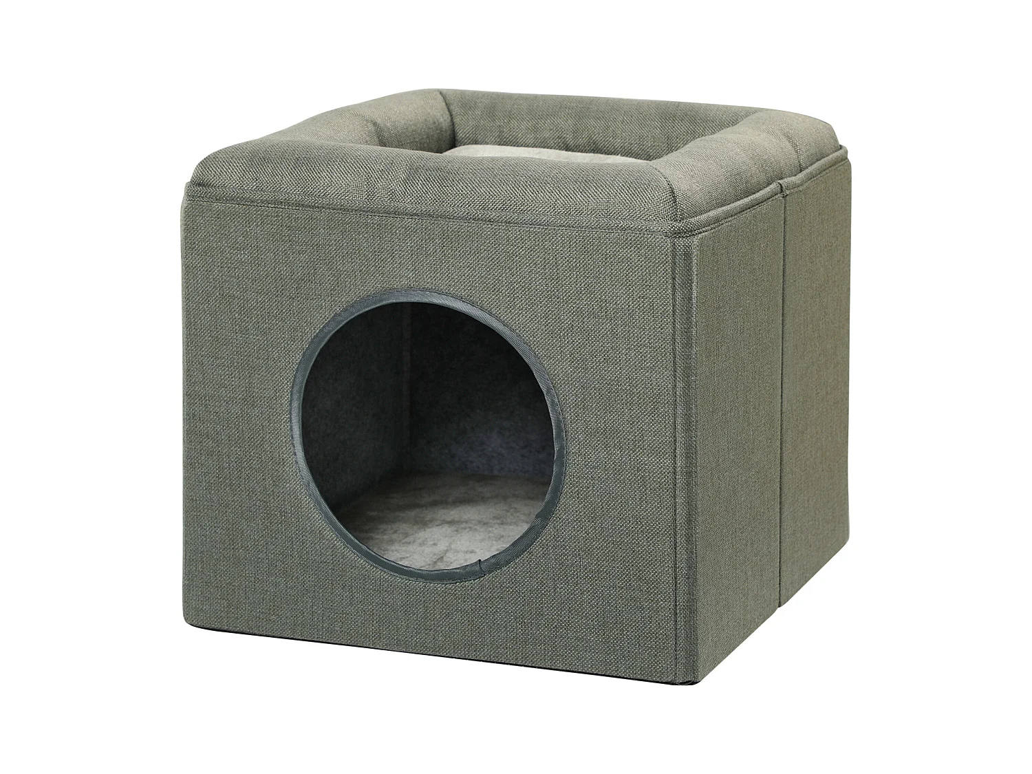 Casetta per gatti a 2 livelli con cuscino e apertura frontale verde