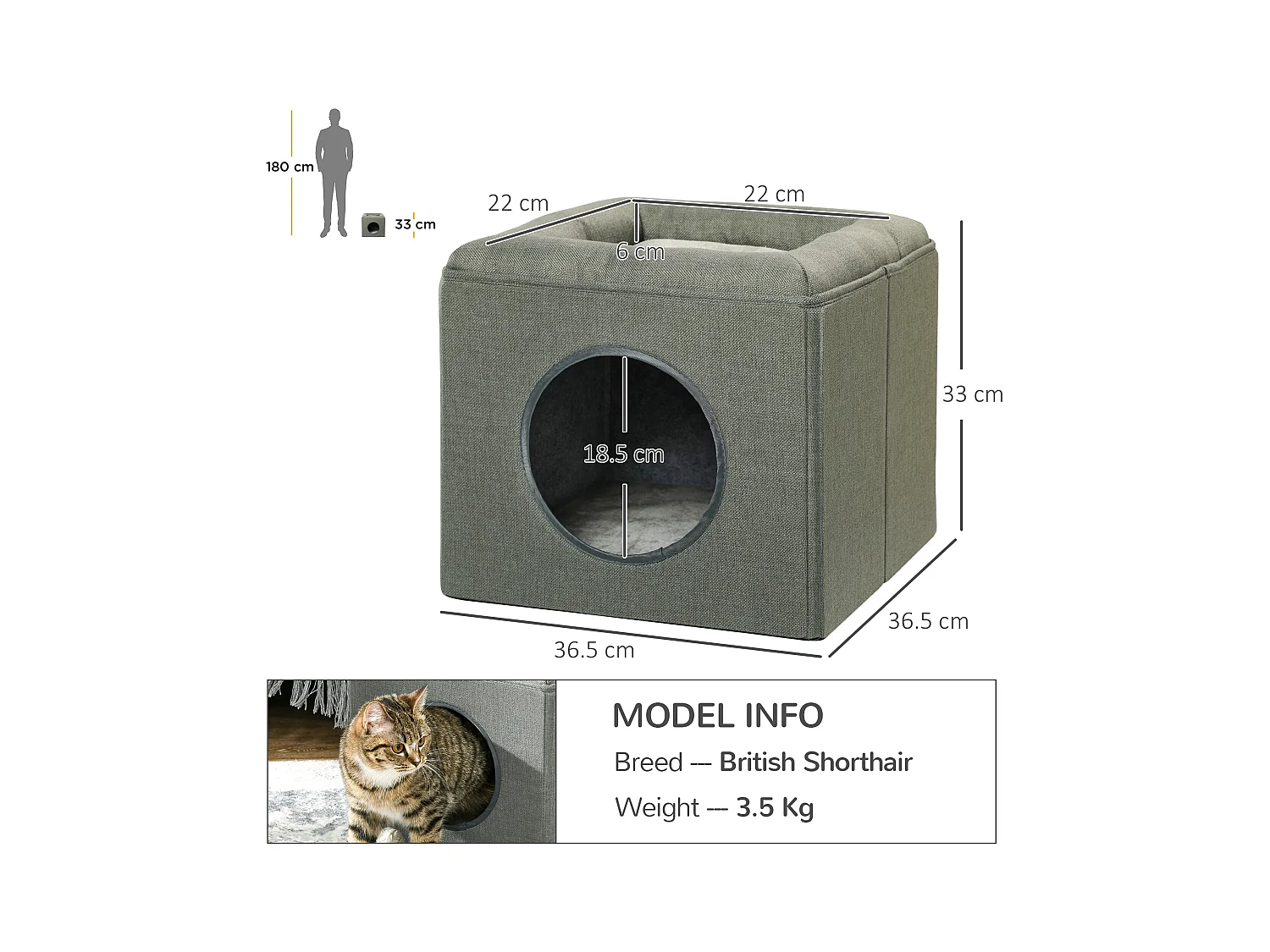 Casetta per gatti a 2 livelli con cuscino e apertura frontale verde