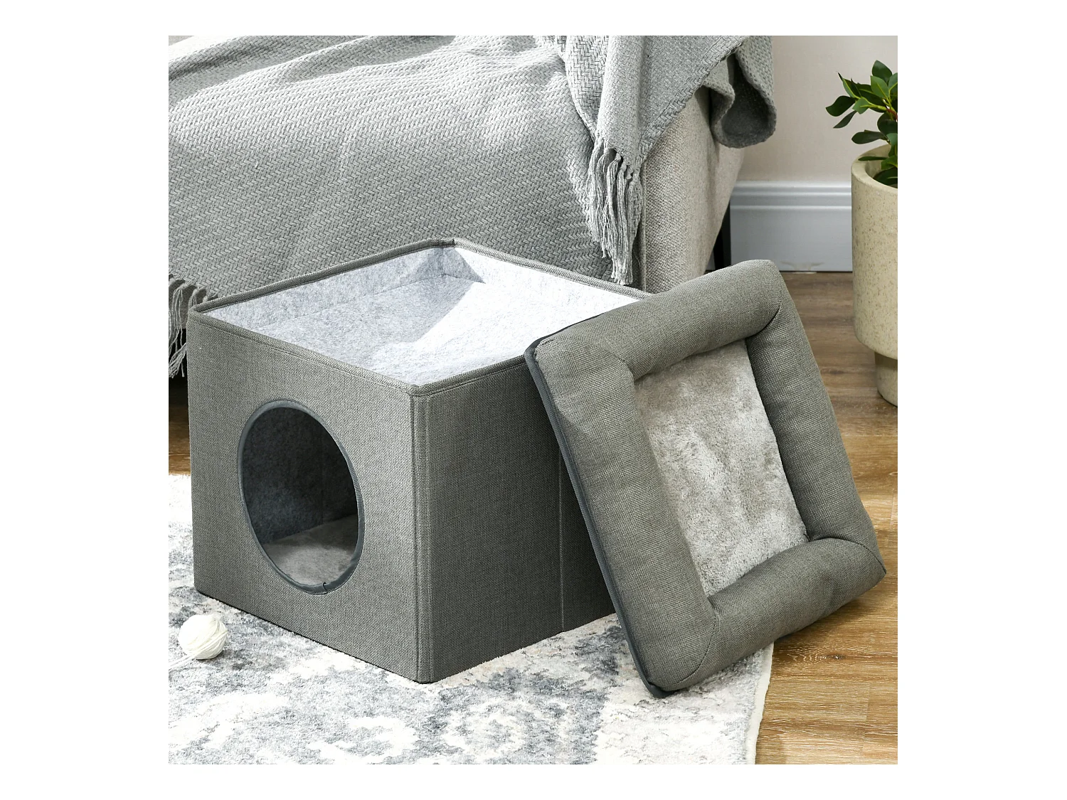 Casetta per gatti a 2 livelli con cuscino e apertura frontale verde