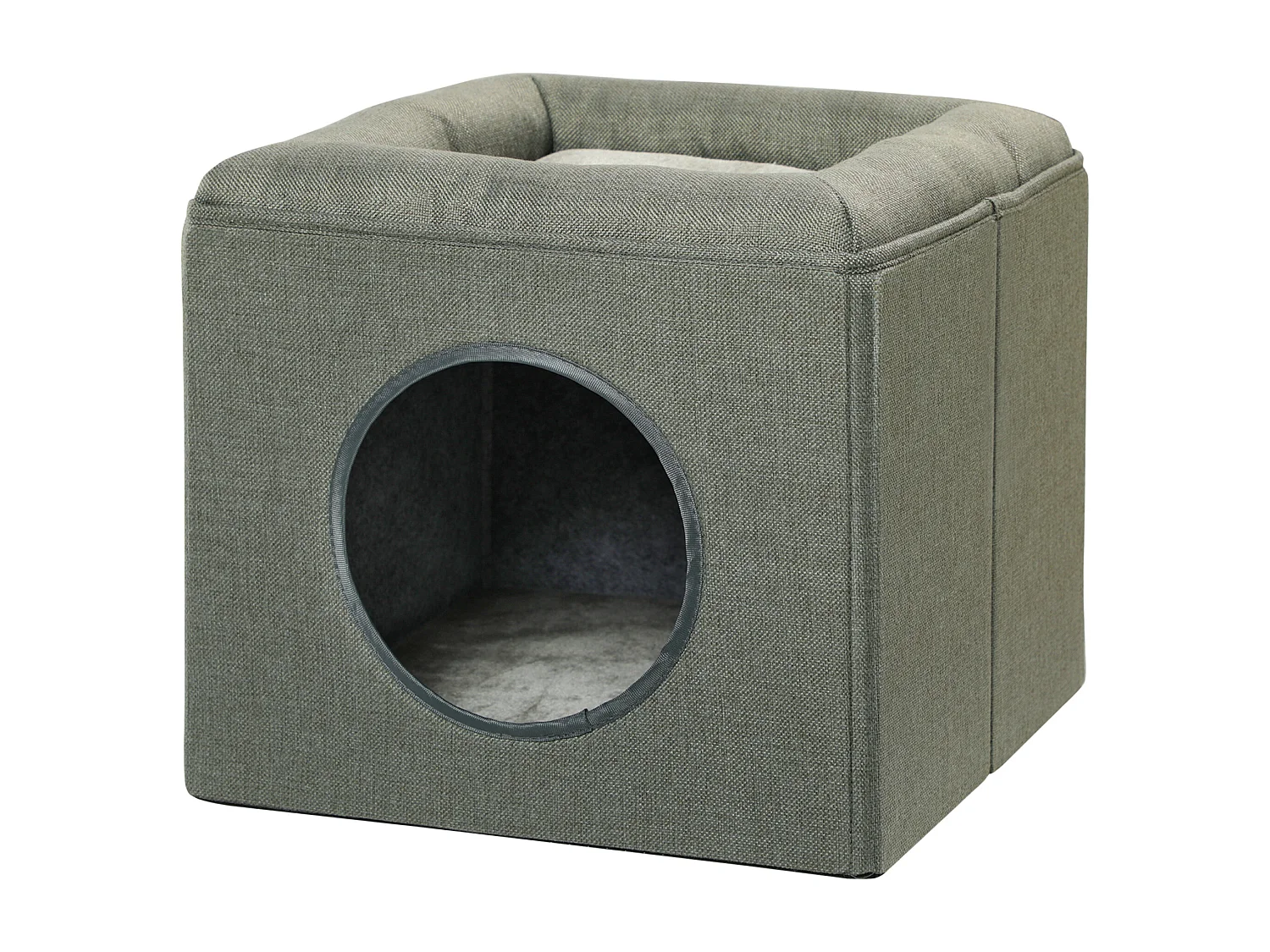 Casetta per gatti a 2 livelli con cuscino e apertura frontale verde