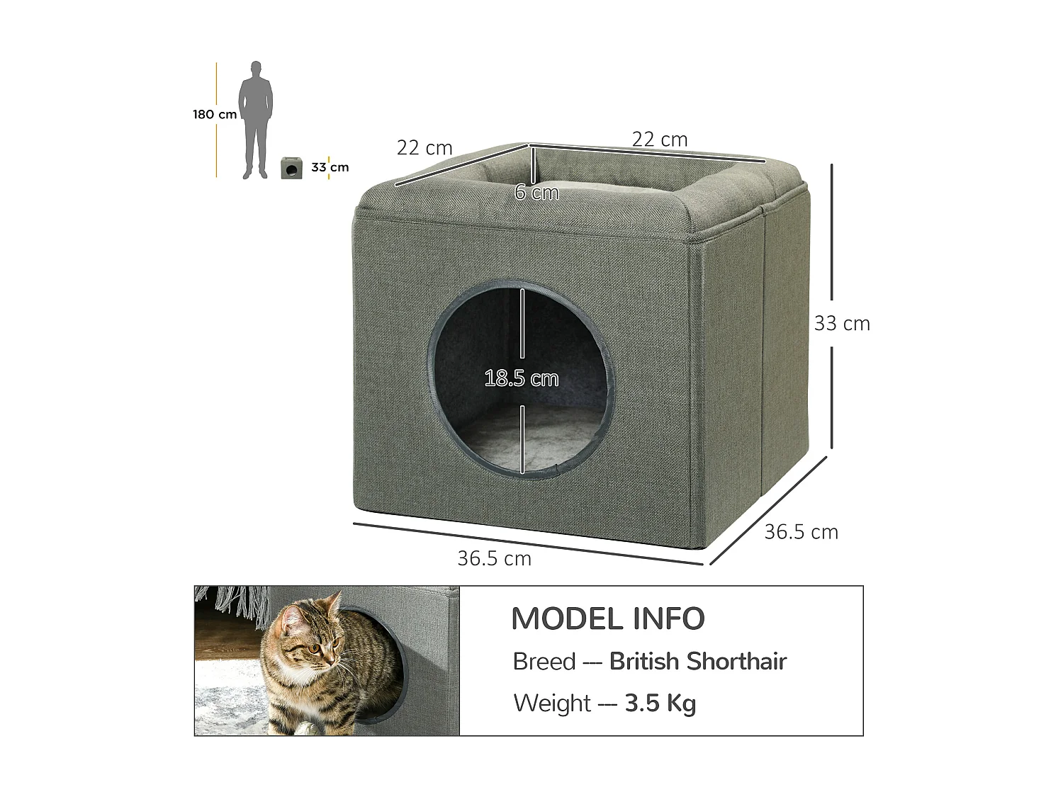 Casetta per gatti a 2 livelli con cuscino e apertura frontale verde