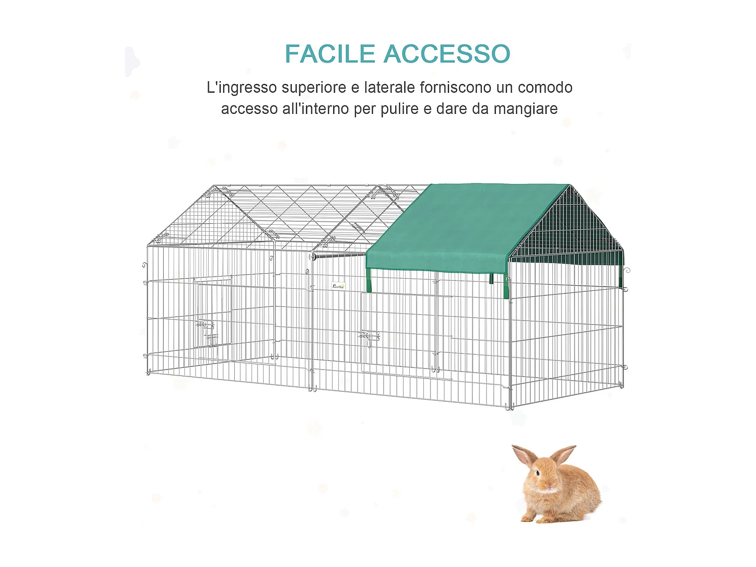 Recinto per animali con telo di copertura porte in acciaio 220x103x103cm