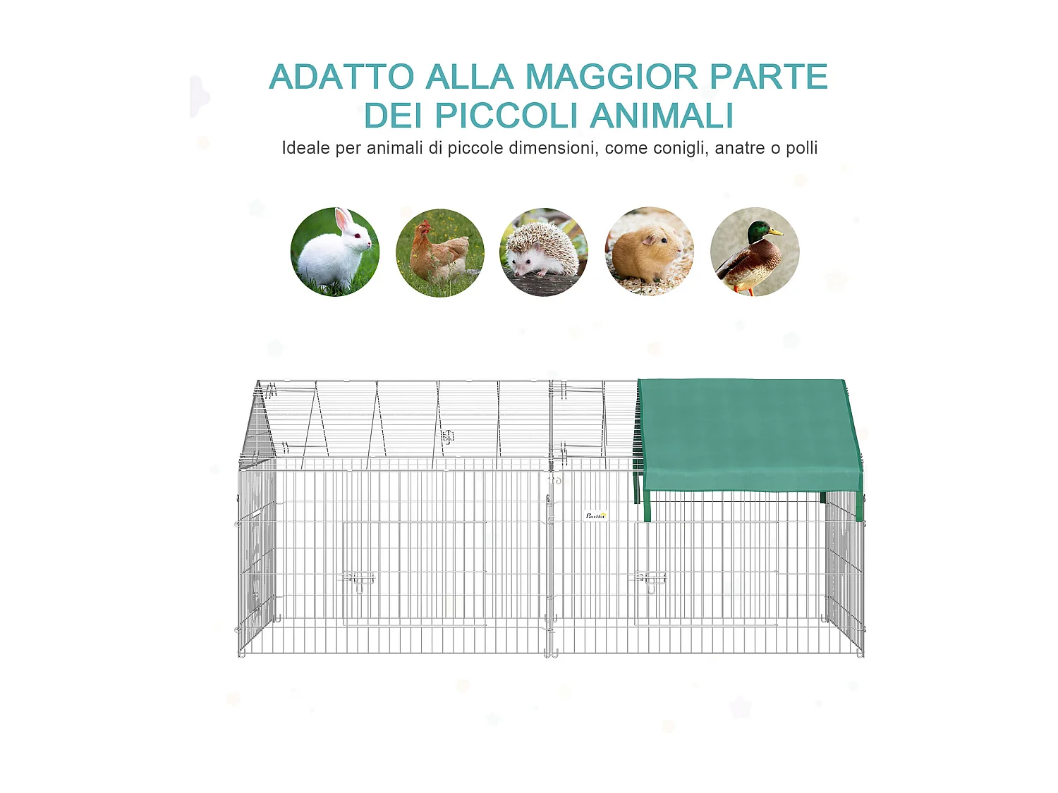 Recinto per animali con telo di copertura porte in acciaio 220x103x103cm