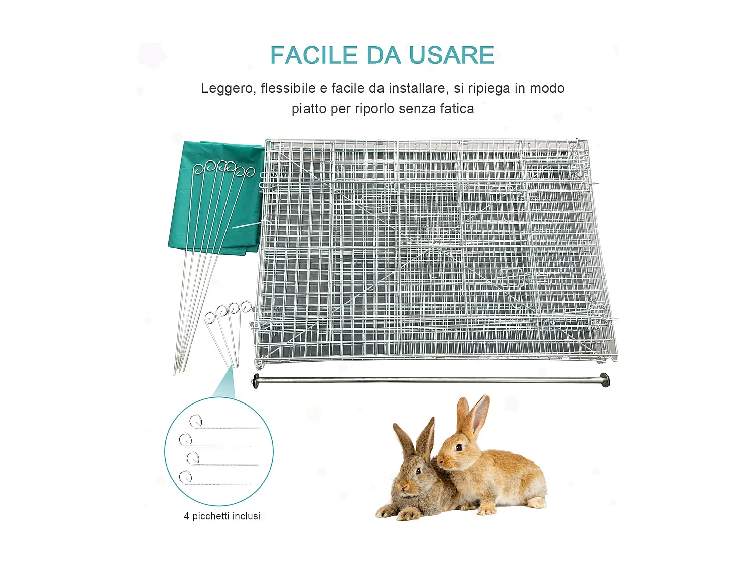 Recinto per animali con telo di copertura porte in acciaio 220x103x103cm