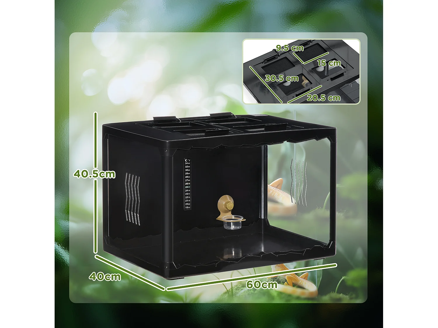 Terrario per tartarughe e rettili termometro 18-34℃ 60x40x40.5cm