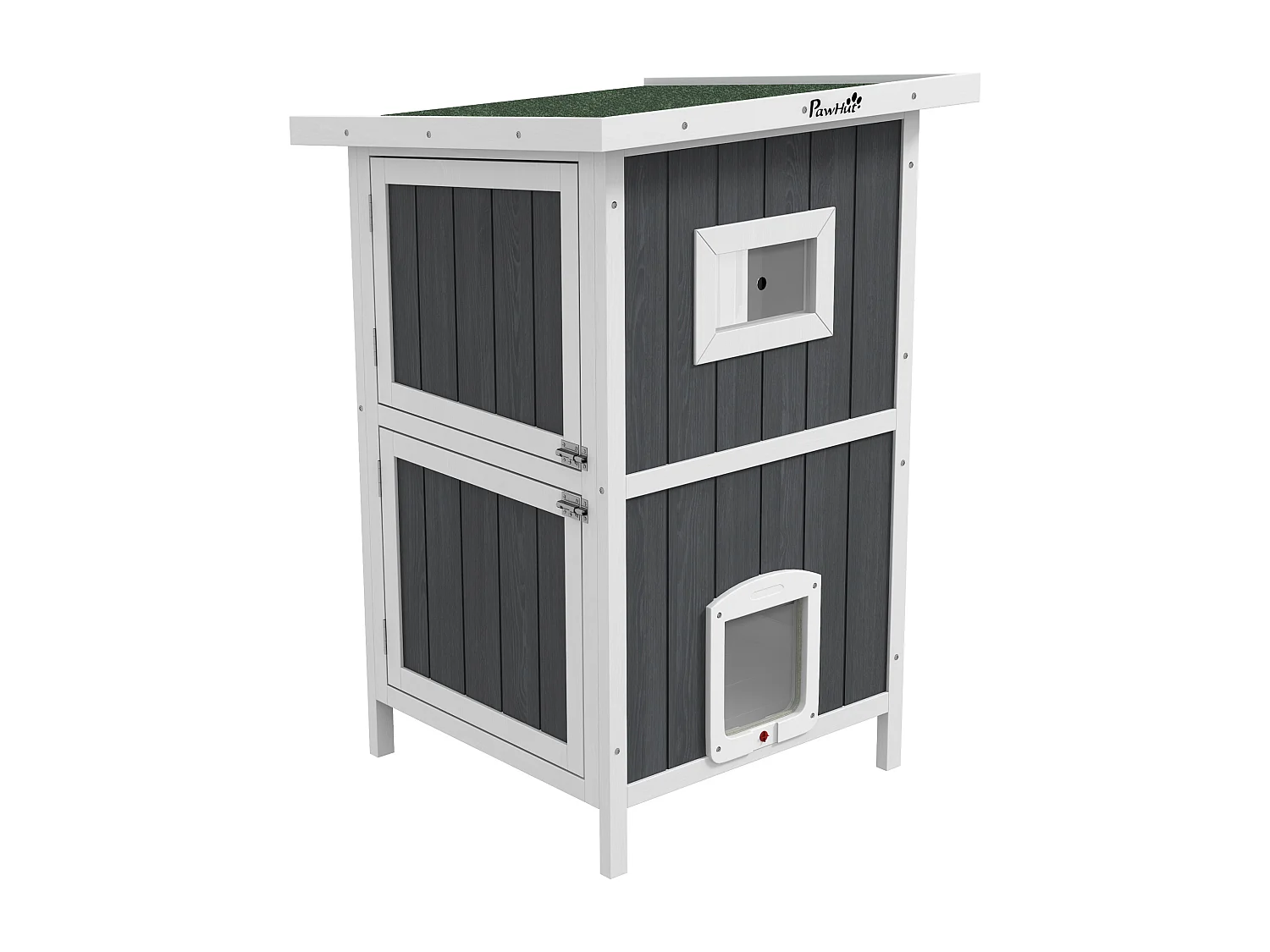 Cuccia per gatti da esterno in legno a 2 livelli con 4 porte grigio