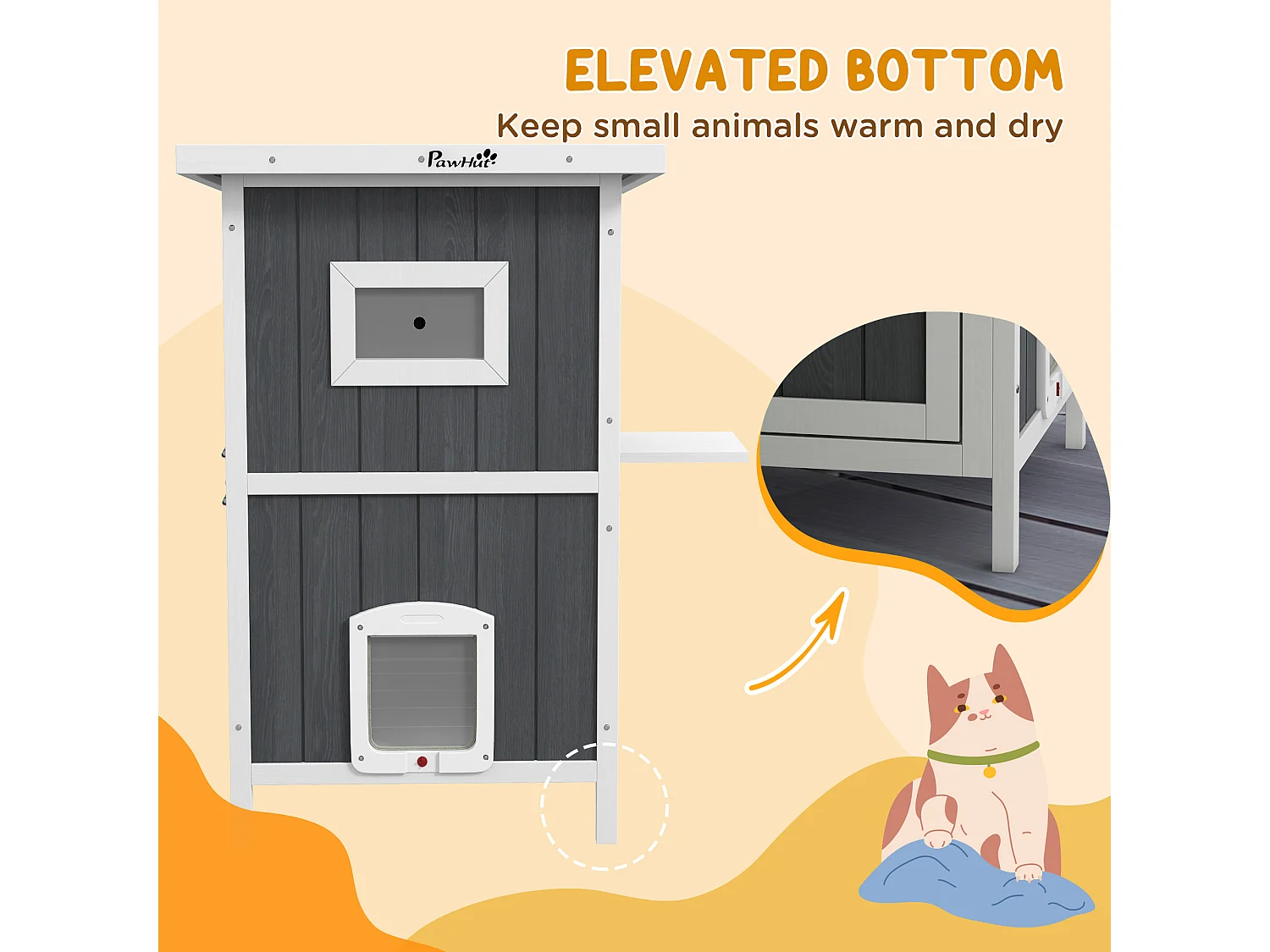 Cuccia per gatti da esterno in legno a 2 livelli con 4 porte grigio