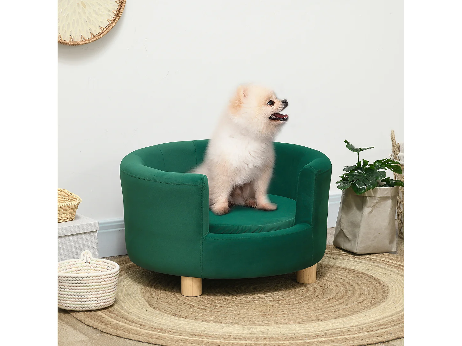 Divano per cani e gatti con schienale e cuscino rimovibile verde