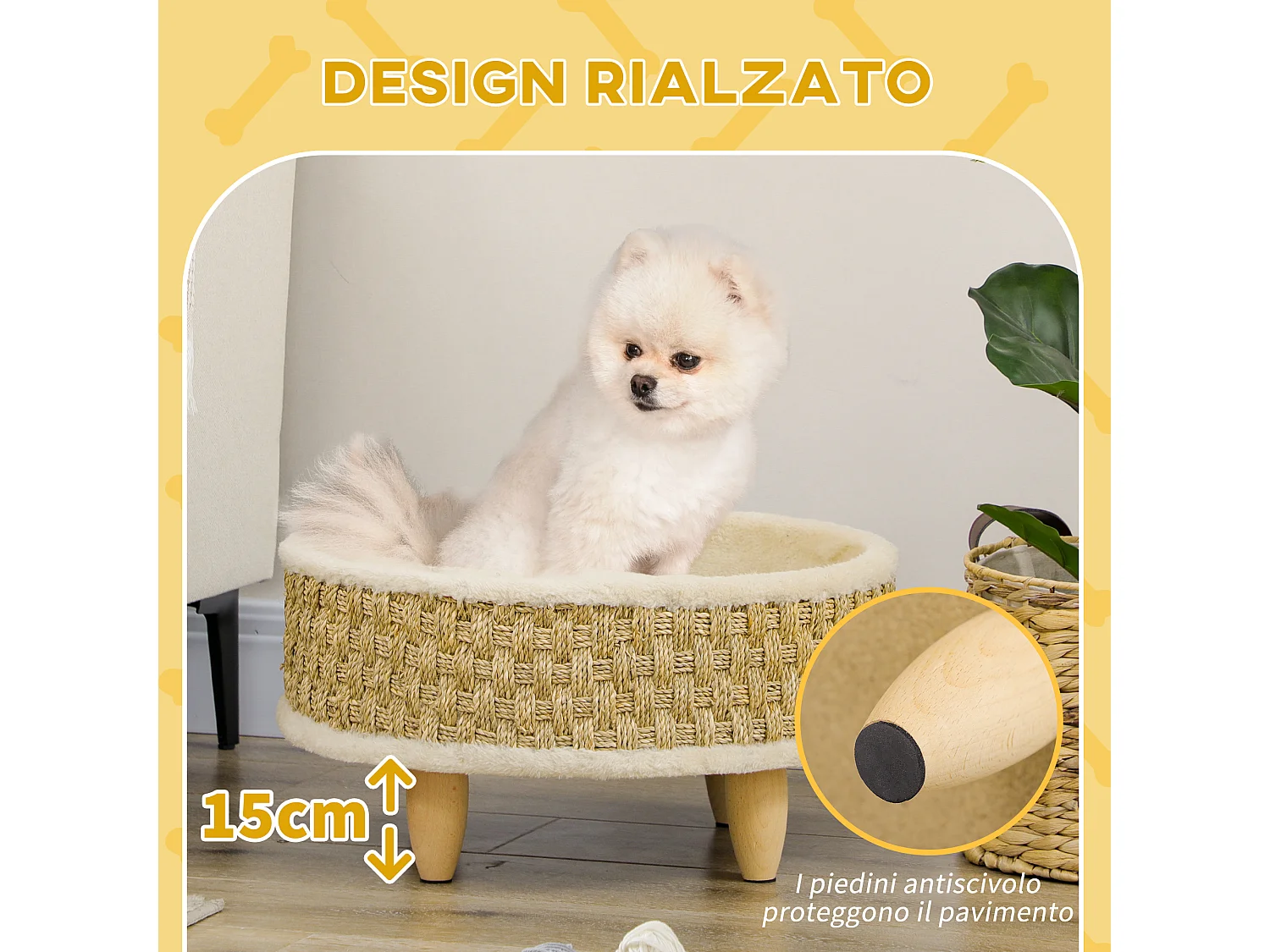 Lettino per cani e gatti di piccola taglia in truciolato con cuscino