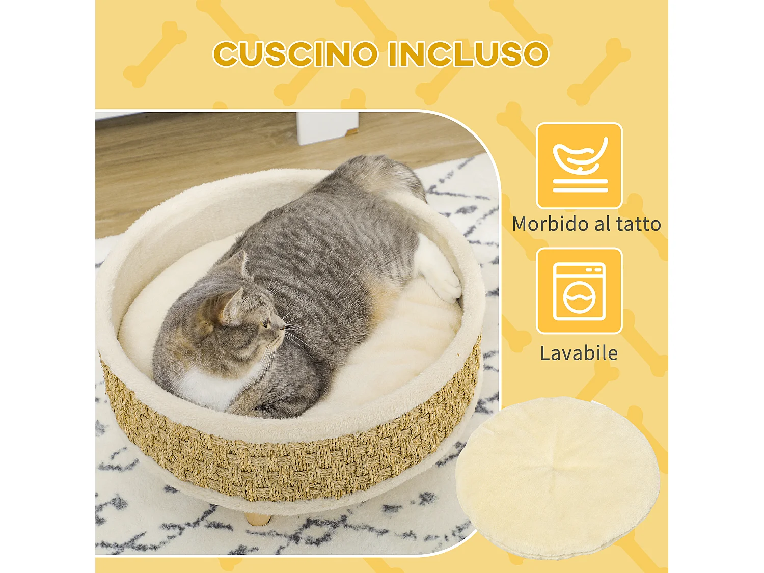 Lettino per cani e gatti di piccola taglia in truciolato con cuscino