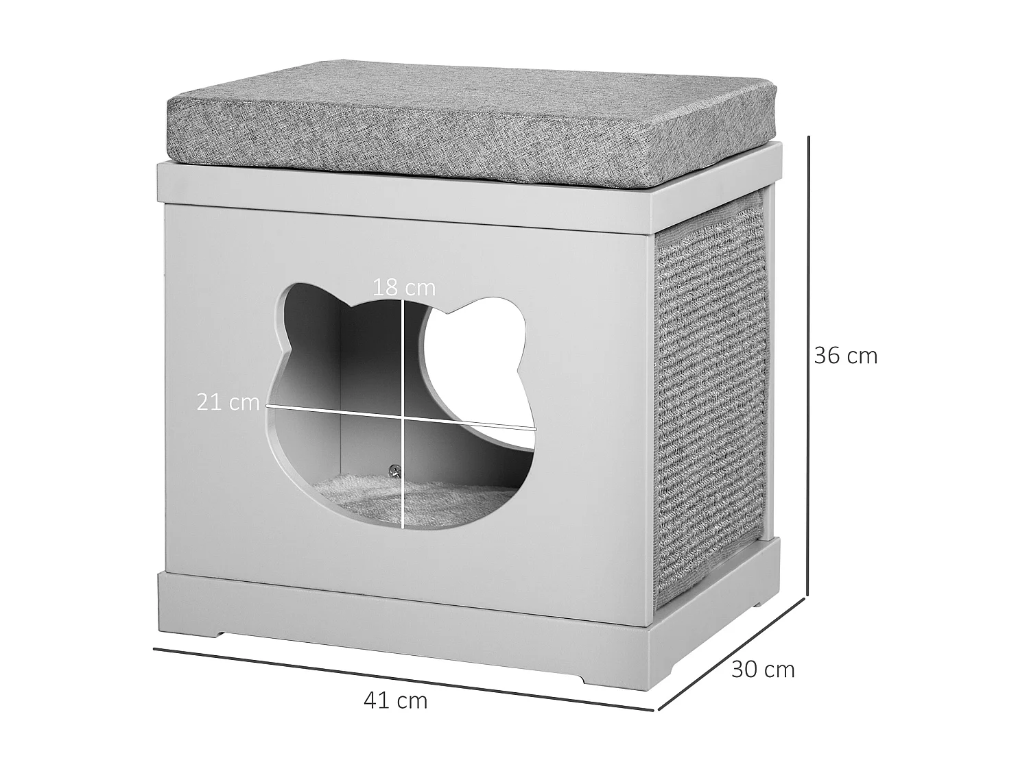 Cuccia per gatti in legno con 2 cuscini e tiragraffi rimovibili, grigio