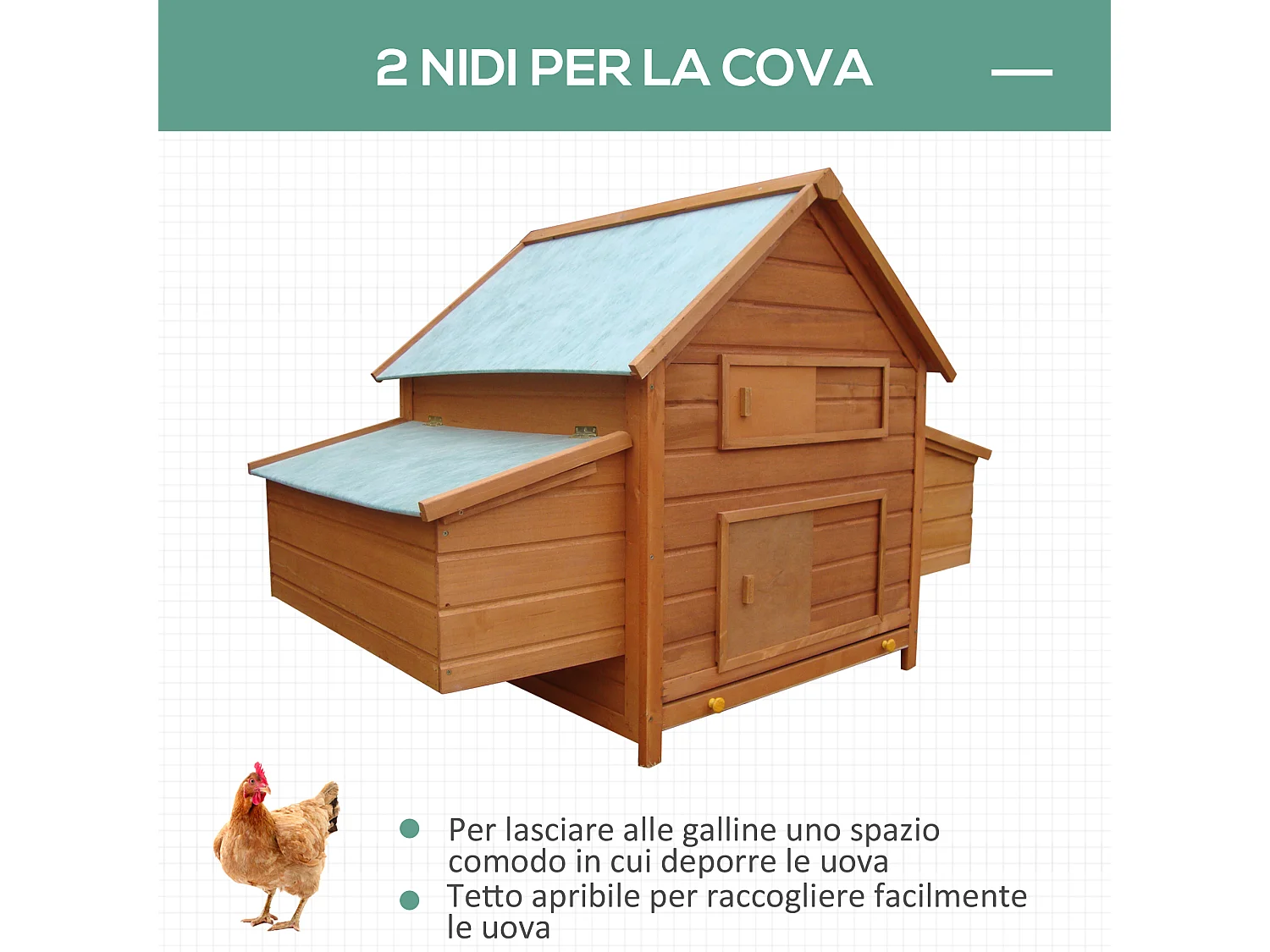 Pollaio gabbia per galline in legno da esterno o giardino impermeabile