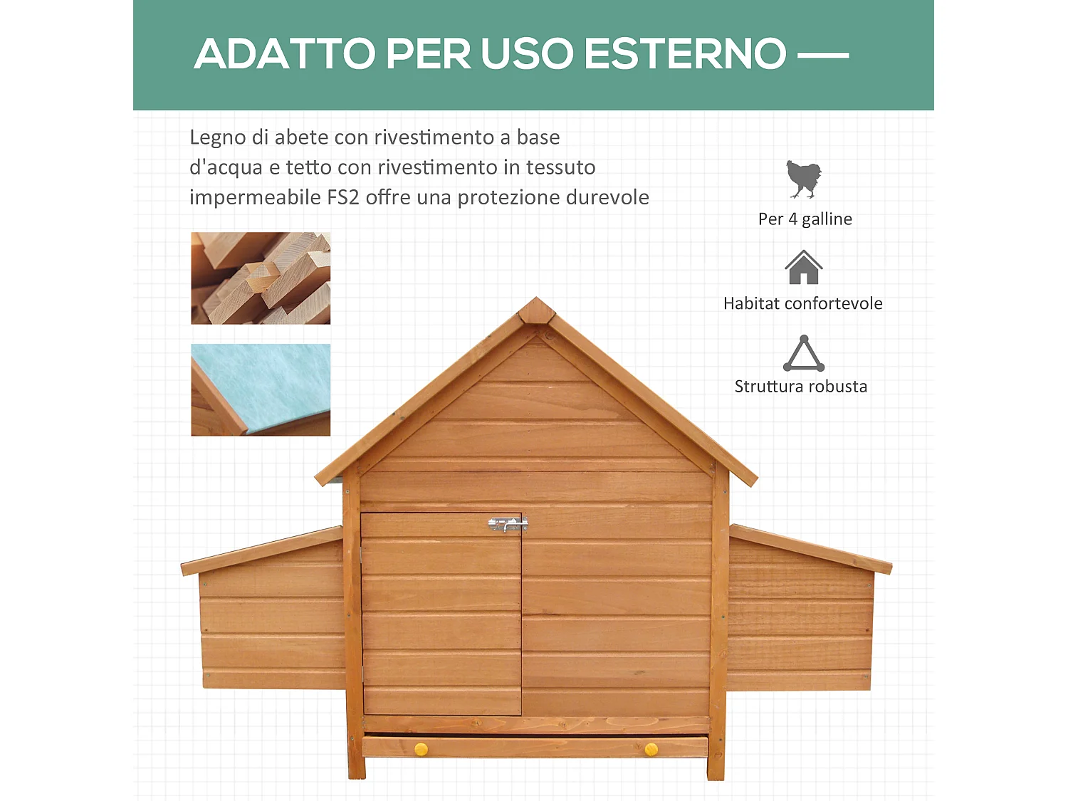 Pollaio gabbia per galline in legno da esterno o giardino impermeabile
