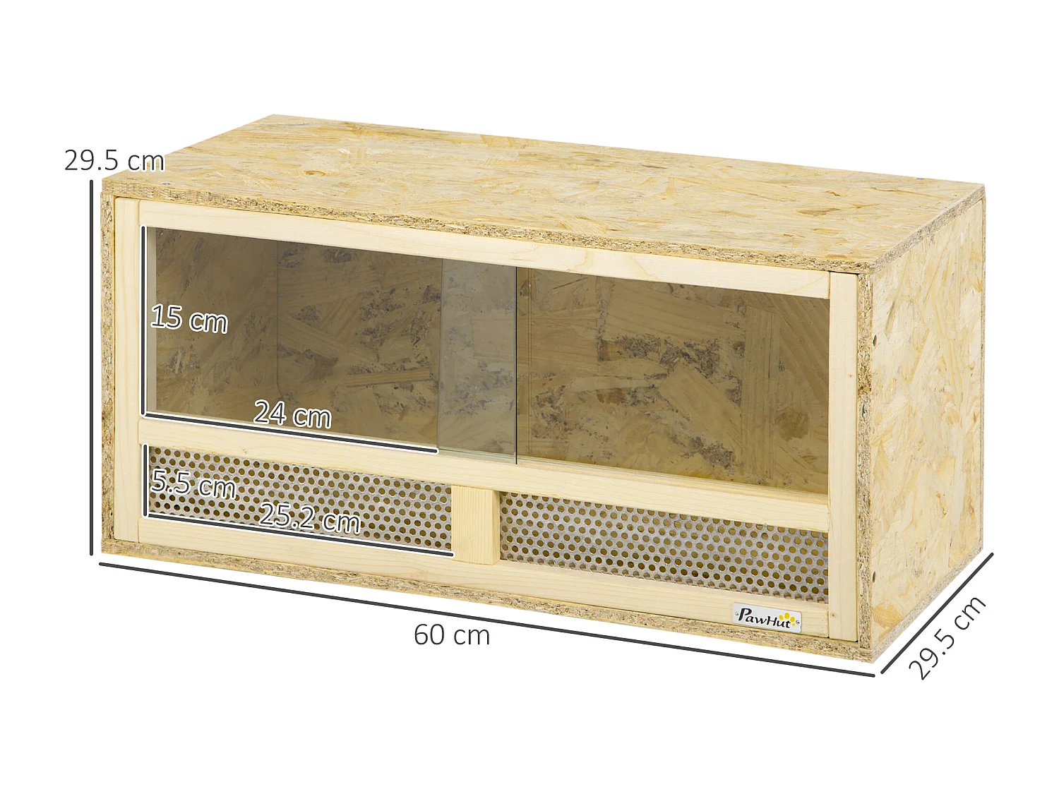 Terrario per rettili in legno porte in vetro e rete 60x29.5x29.5cm