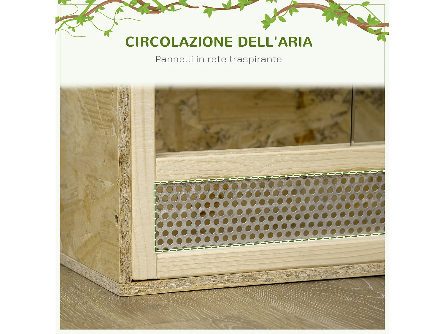 Terrario per rettili in legno porte in vetro e rete 60x29.5x29.5cm