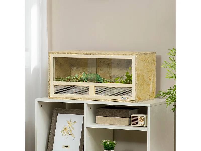 Terrario per rettili in legno porte in vetro e rete 60x29.5x29.5cm