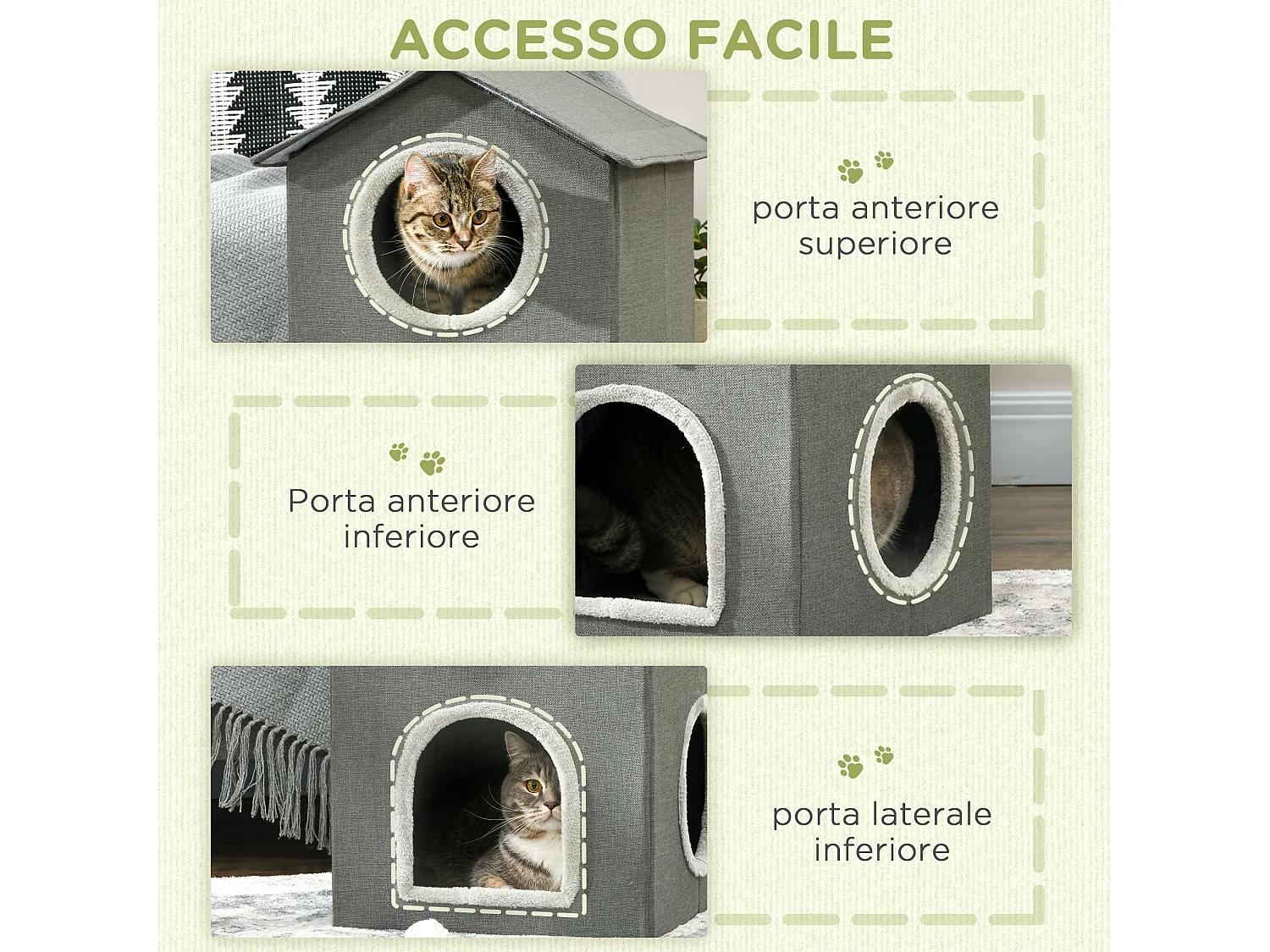 Casetta per gatti due livelli con cuscini lavabili 42x46x59.5cm grigio