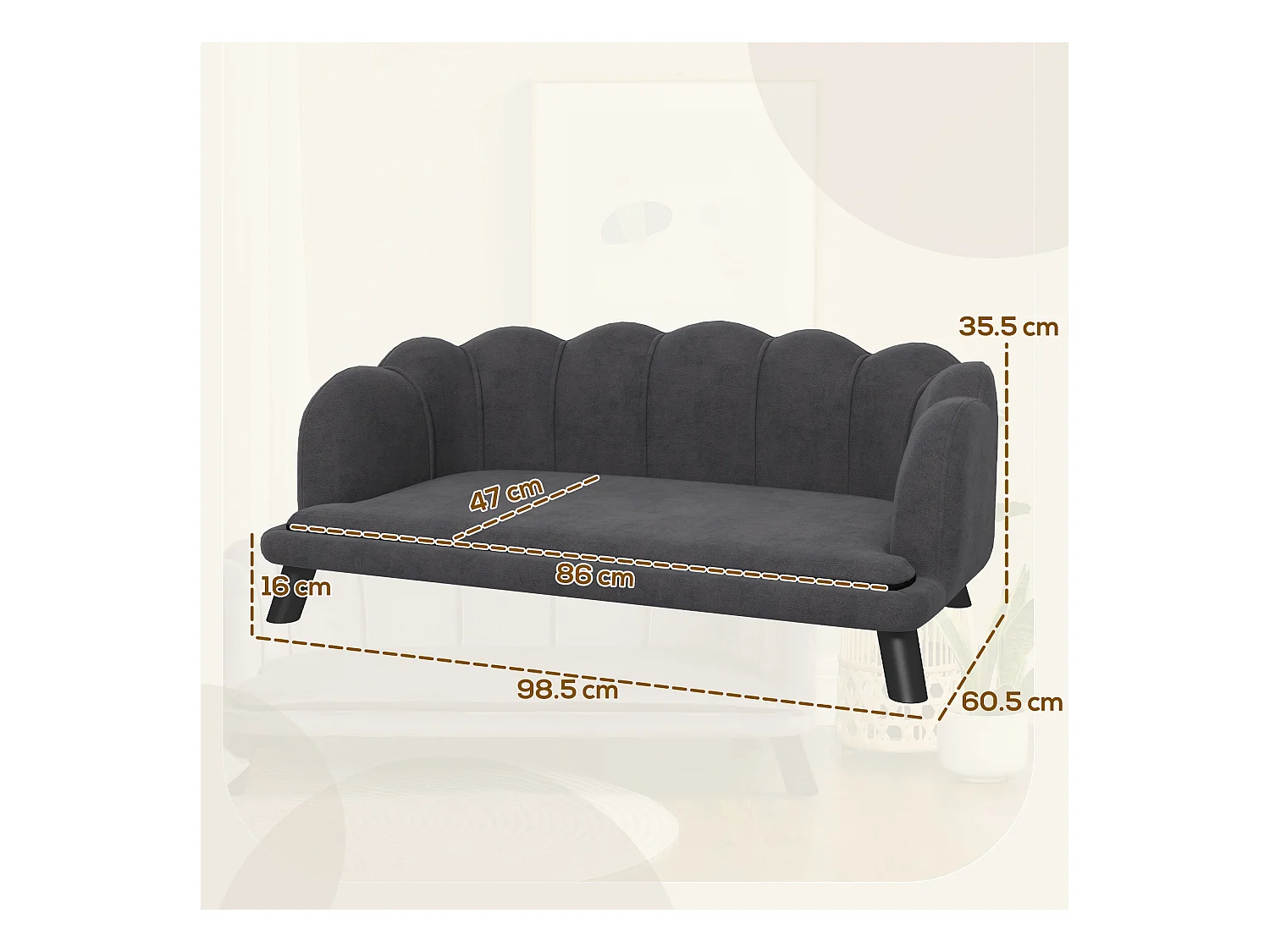 Divano per cani taglia medio-grande max.25kg sfoderabile lavabile grigio