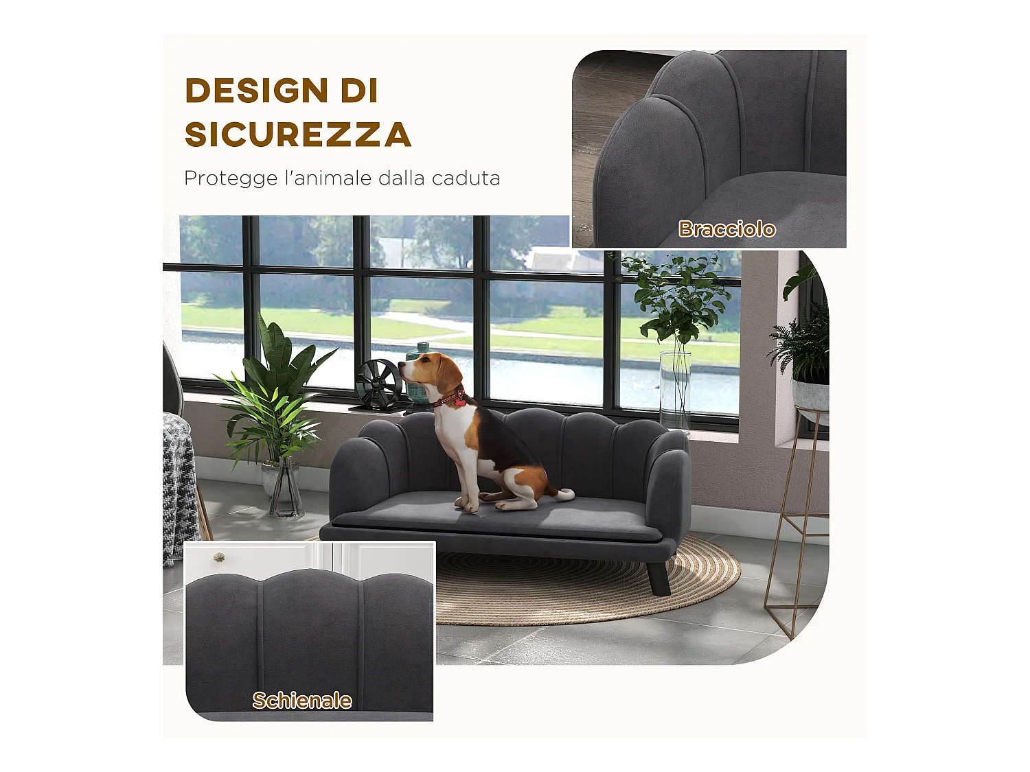 Divano per cani taglia medio-grande max.25kg sfoderabile lavabile grigio