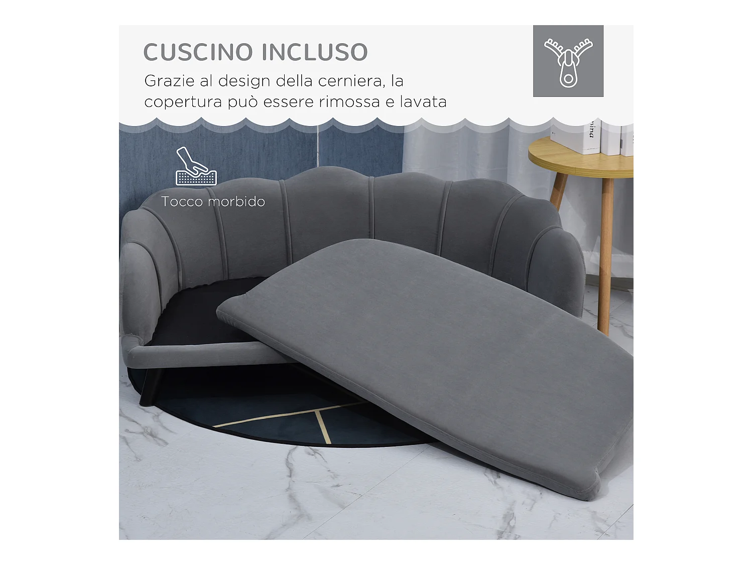 Divano per cani taglia medio-grande max.25kg sfoderabile lavabile grigio