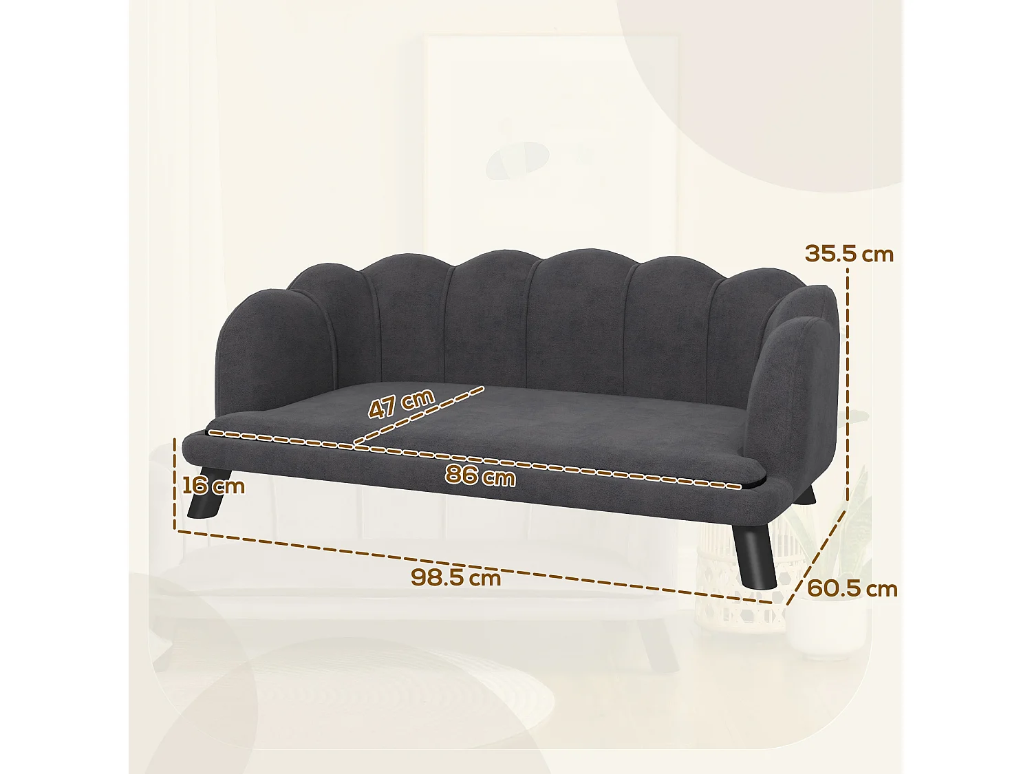 Divano per cani taglia medio-grande max.25kg sfoderabile lavabile grigio