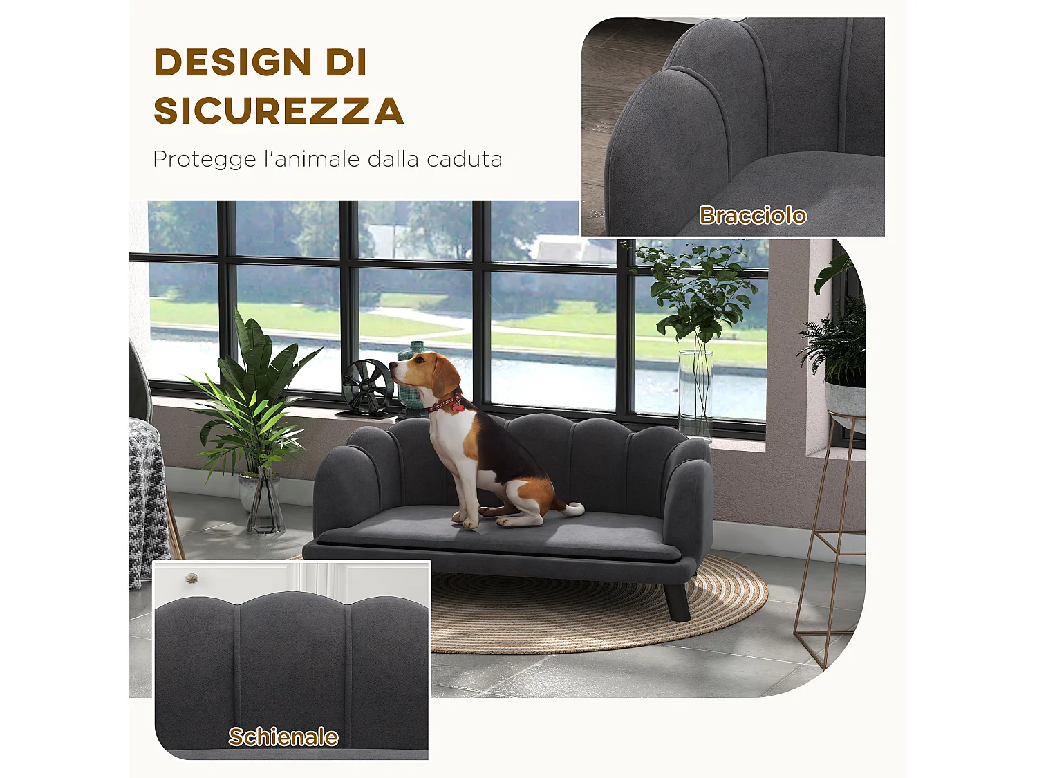 Divano per cani taglia medio-grande max.25kg sfoderabile lavabile grigio