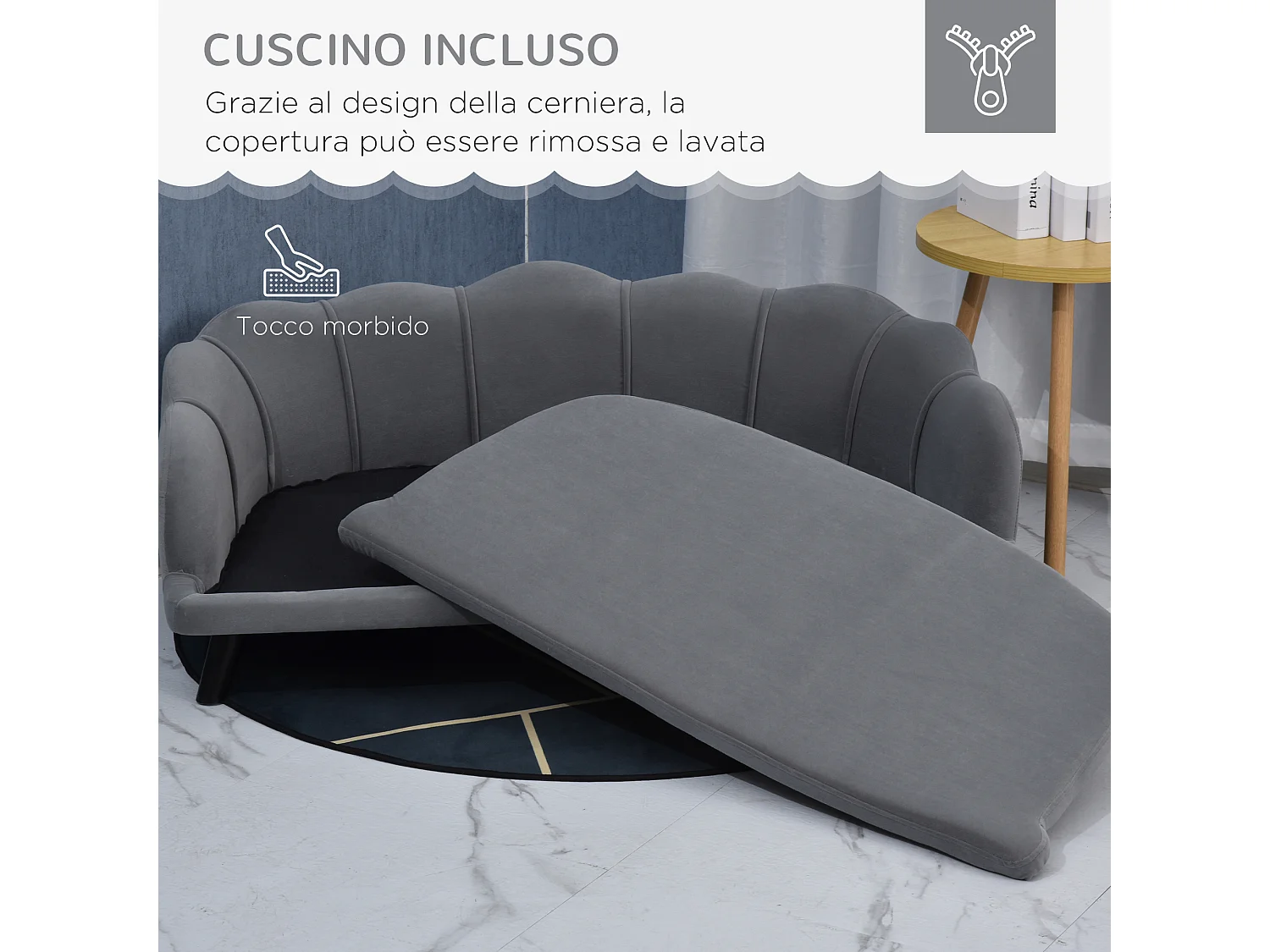 Divano per cani taglia medio-grande max.25kg sfoderabile lavabile grigio