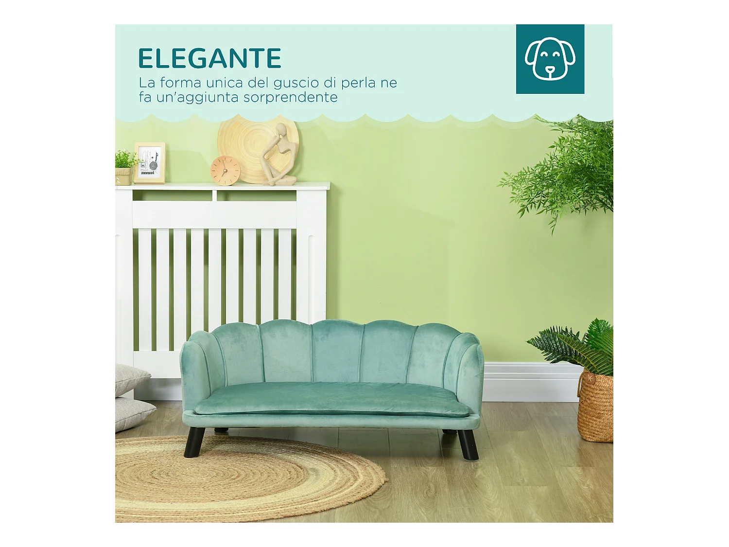 Divano per cani taglia medio-grande max.25kg sfoderabile lavabile verde