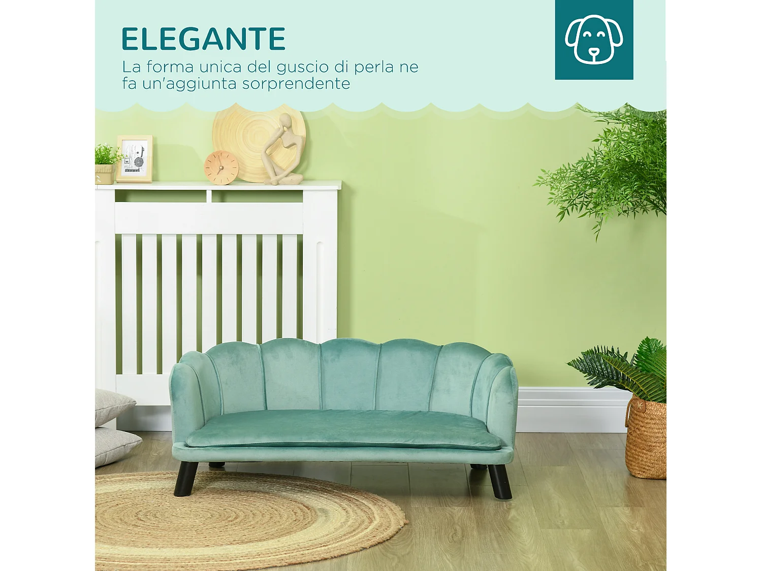 Divano per cani taglia medio-grande max.25kg sfoderabile lavabile verde