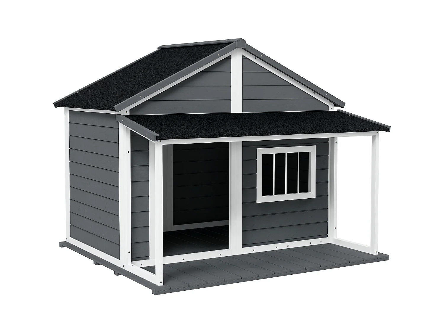Cuccia per cani da esterno con terrazza e finestra 124x112x105cm, grigio