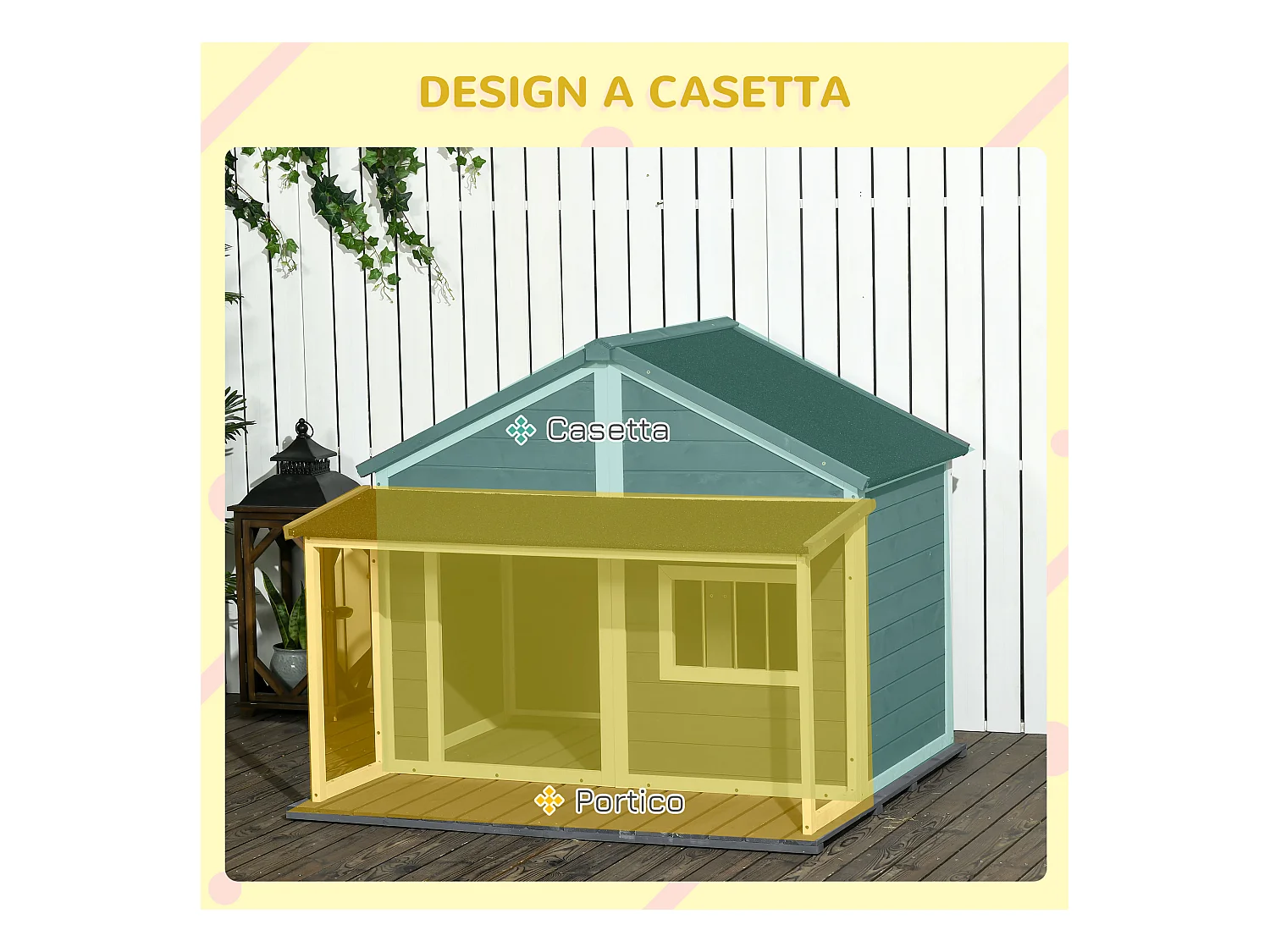 Cuccia per cani da esterno con terrazza e finestra 124x112x105cm, grigio