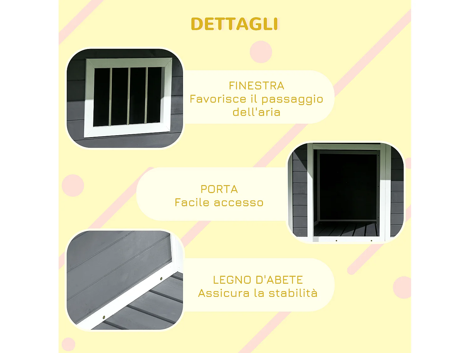 Cuccia per cani da esterno con terrazza e finestra 124x112x105cm, grigio