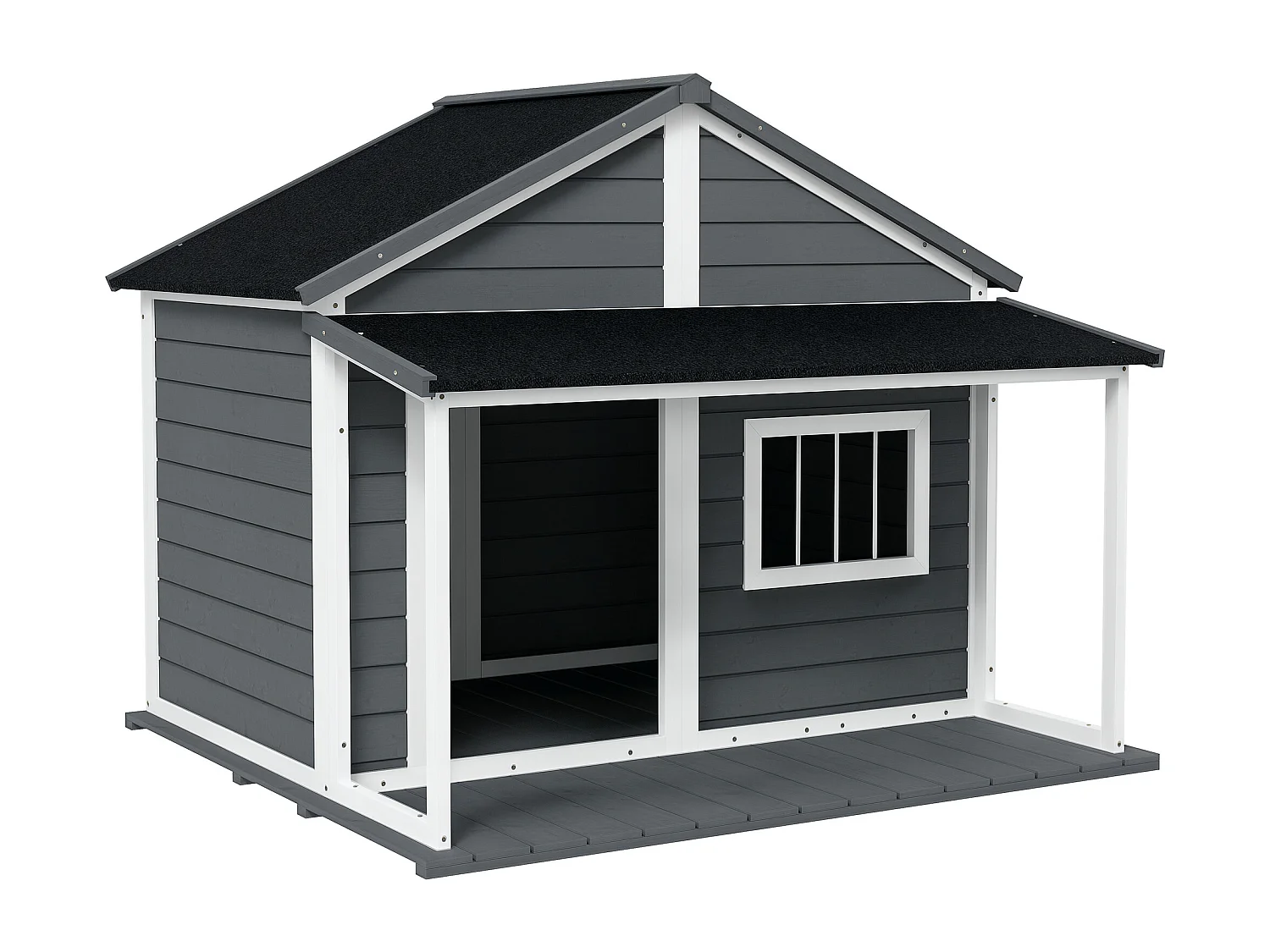 Cuccia per cani da esterno con terrazza e finestra 124x112x105cm, grigio