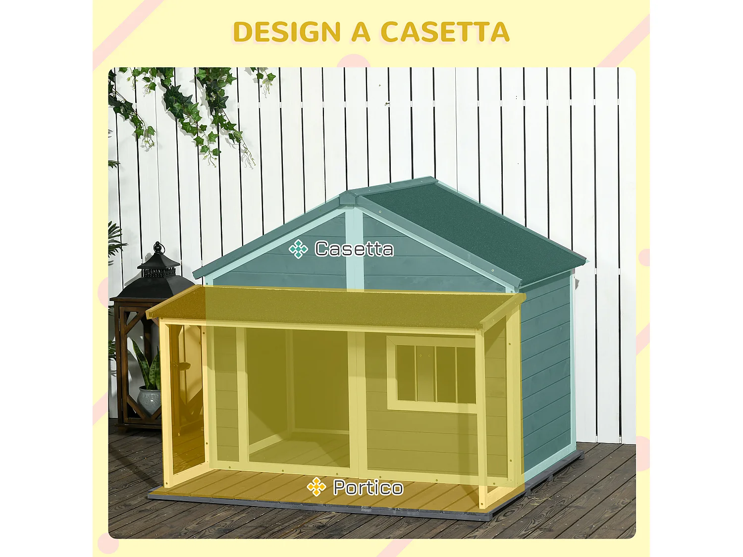 Cuccia per cani da esterno con terrazza e finestra 124x112x105cm, grigio