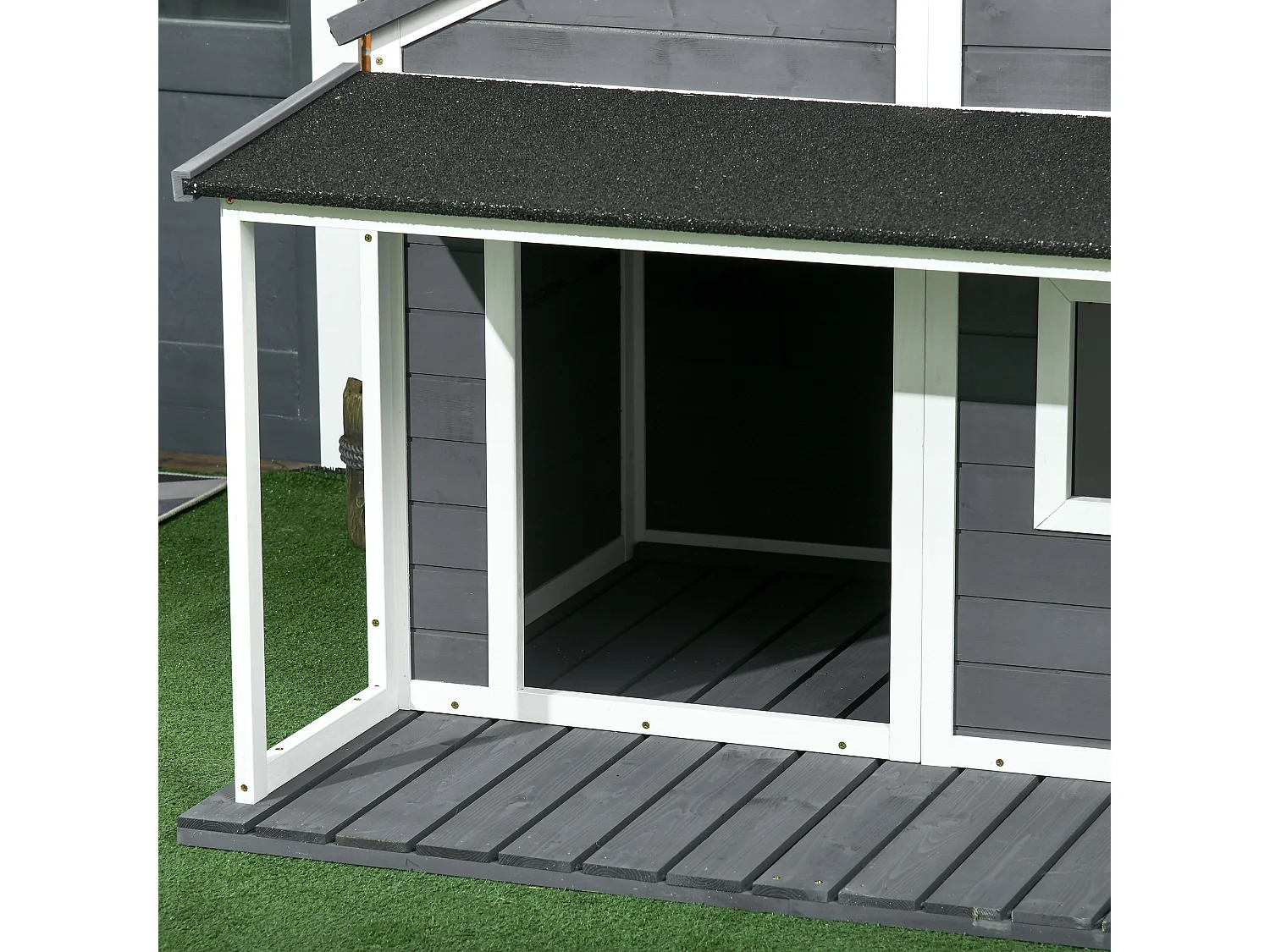 Cuccia per cani da esterno con terrazza e finestra 124x112x105cm, grigio