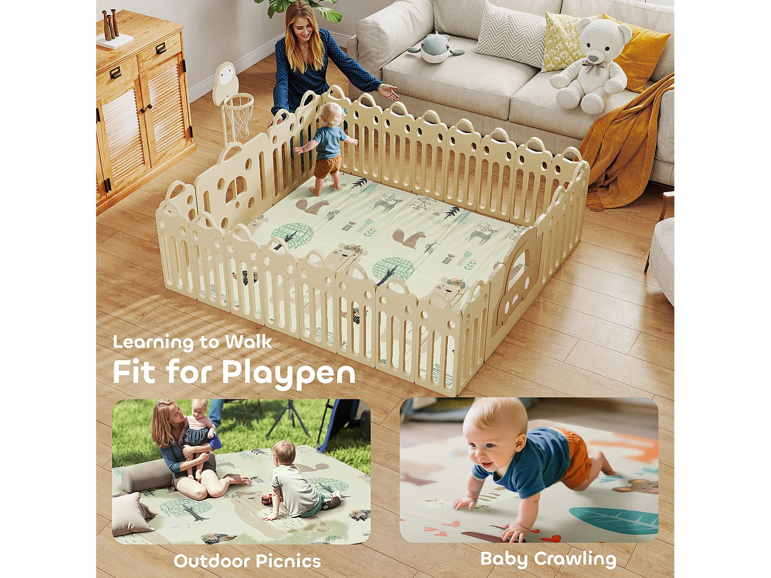 Tappeto per bambini 0-6 anni da 3.45㎡ a tema bosco in xpe multicolore